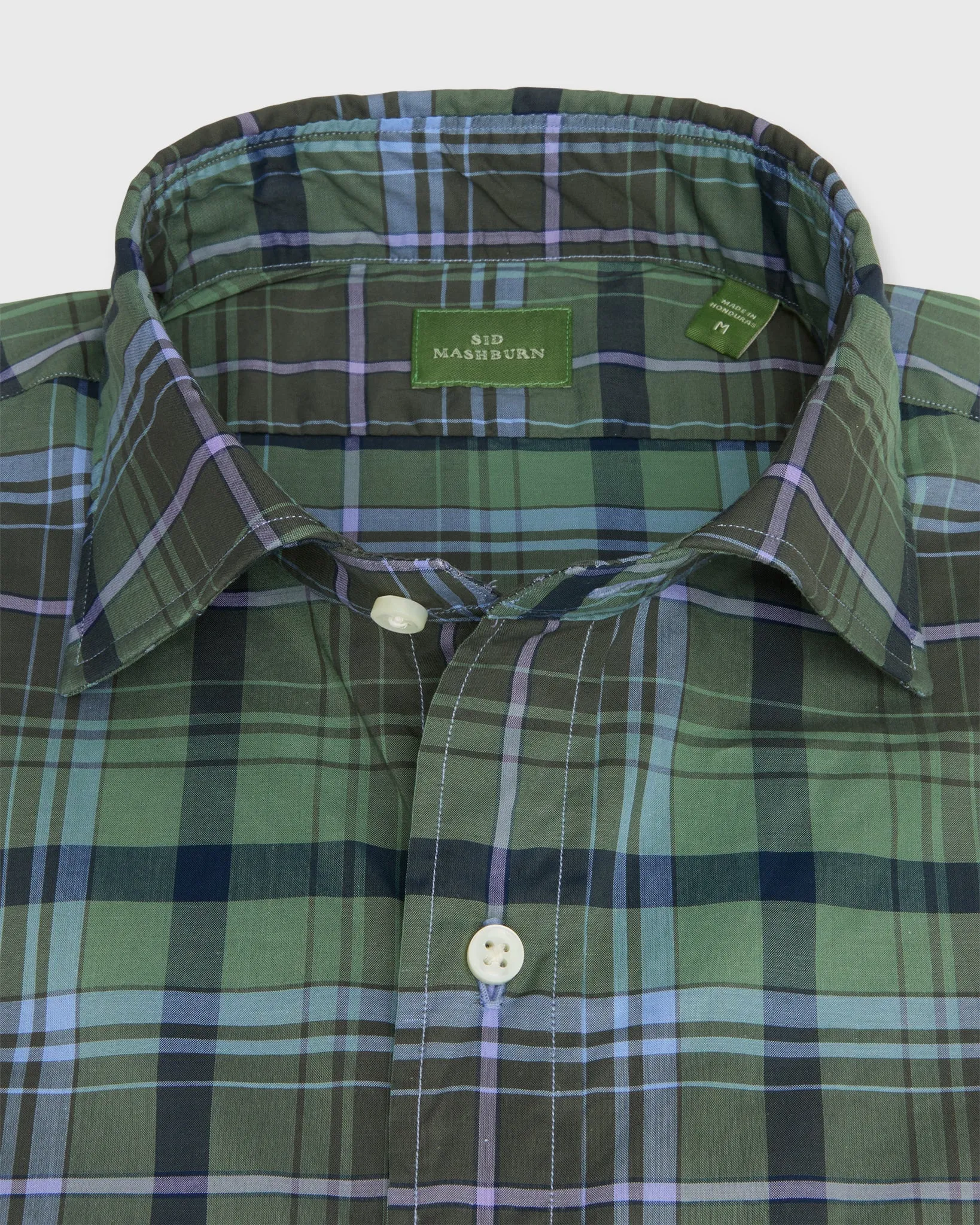 Spread Collar Sport Shirt in Olive/Navy/Lavender Plaid Poplin sold by Mashburn product image thumbnail 2
