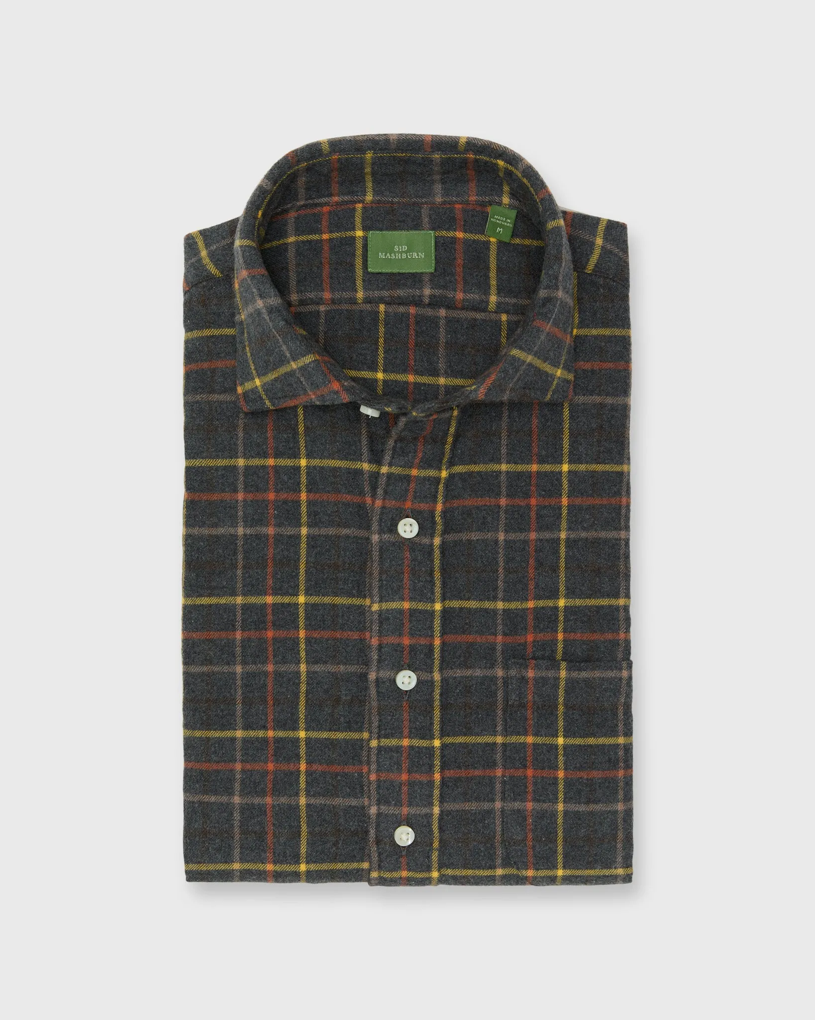 Spread Collar Sport Shirt in Graphite/Maize/Maple Tattersall Flannel sold by Mashburn