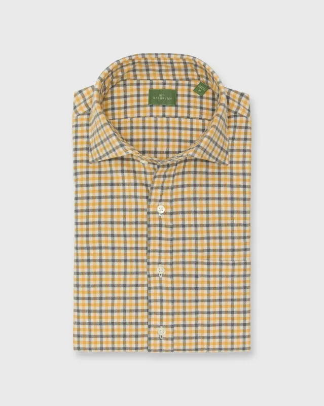 Spread Collar Sport Shirt in Maize/Grey Tattersall Flannel made by Sid Mashburn