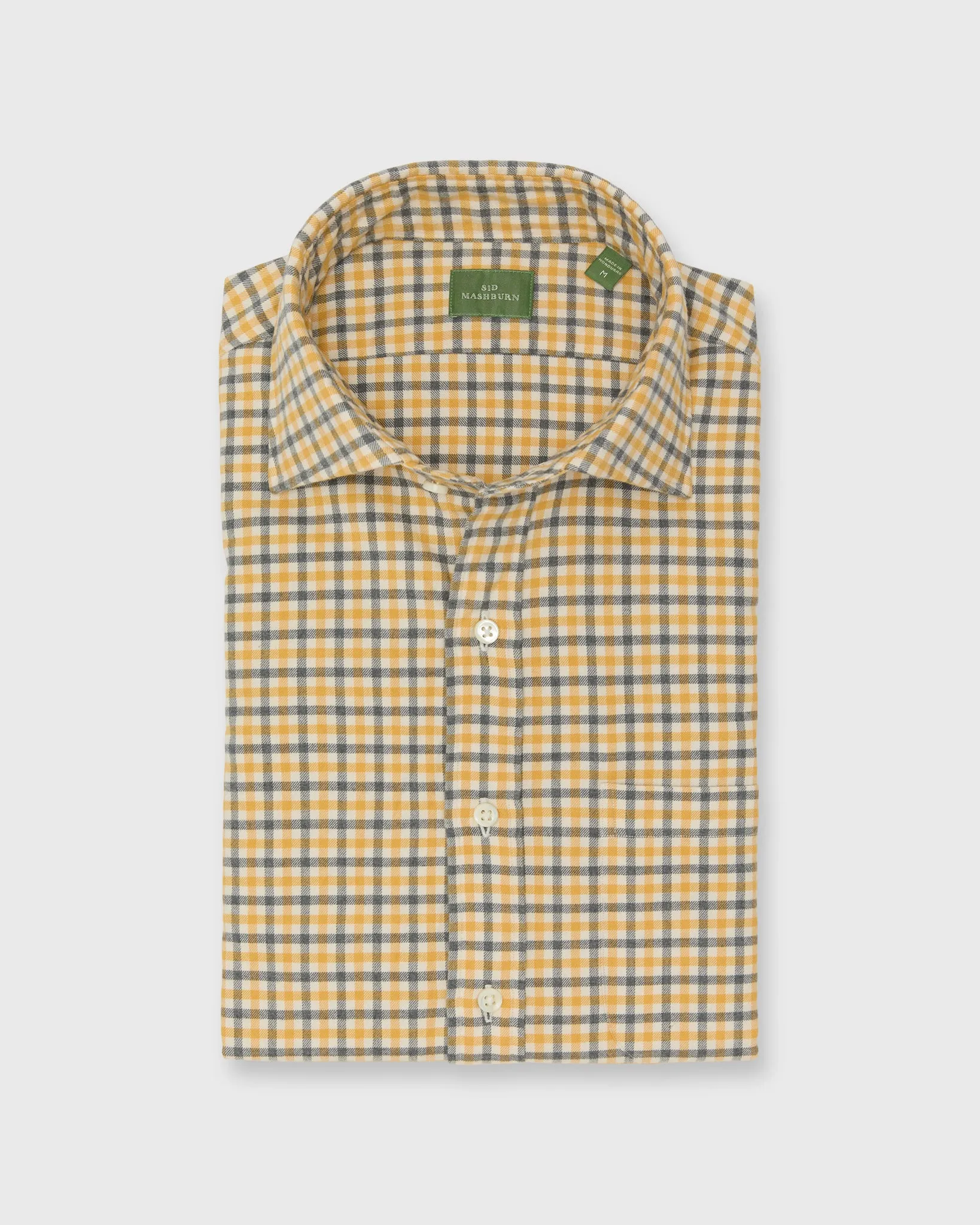 Spread Collar Sport Shirt in Maize/Grey Tattersall Flannel sold by Mashburn