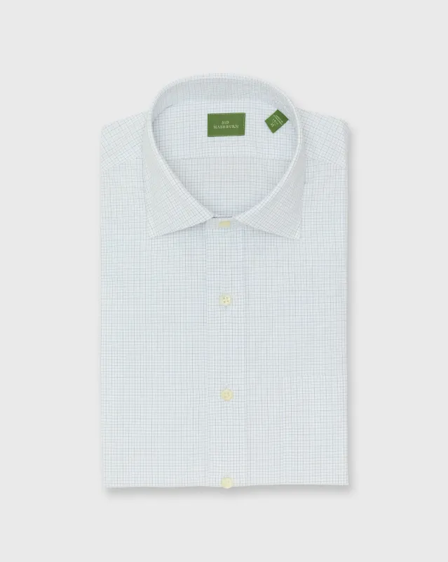 Spread Collar Dress Shirt in Sky/Green Graph Check Poplin sold by Mashburn
