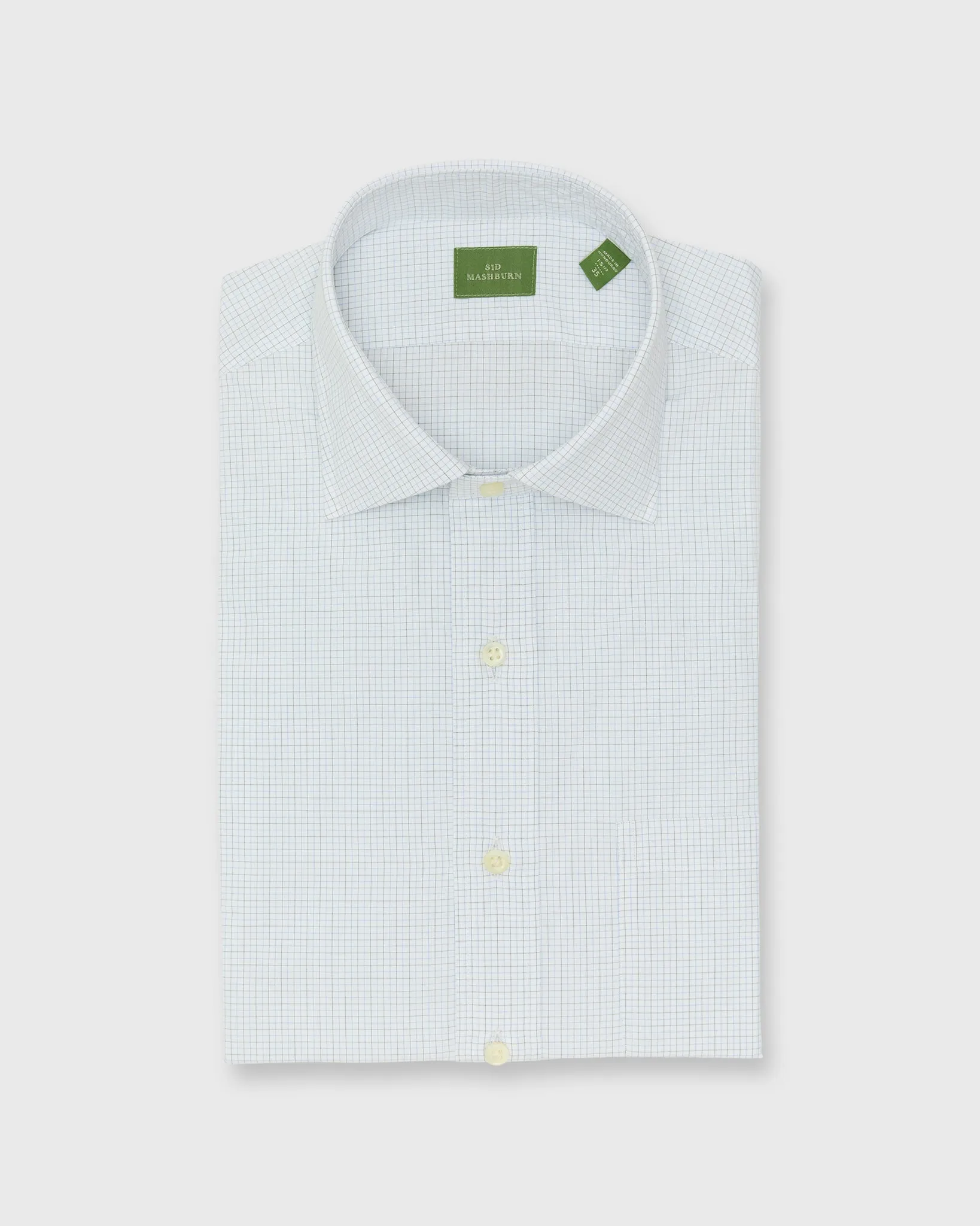 Spread Collar Dress Shirt in Sky/Green Graph Check Poplin sold by Mashburn