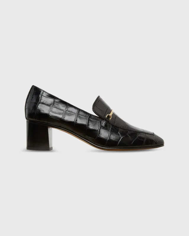 Bit Loafer Heel in Black Embossed Leather sold by Mashburn