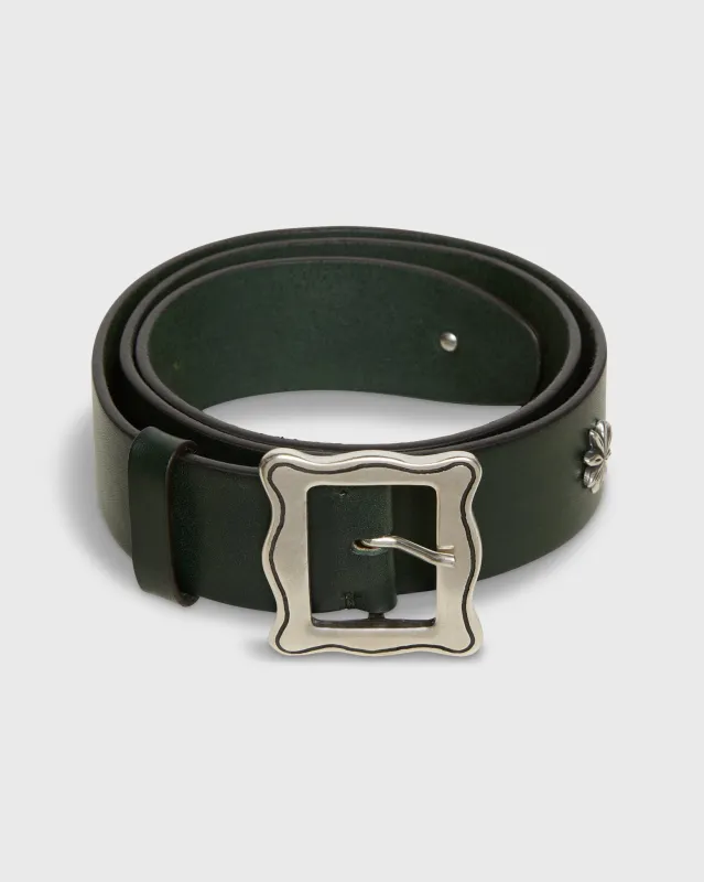 1.5" Edelweiss Studded Belt in Dark Green Leather sold by Mashburn