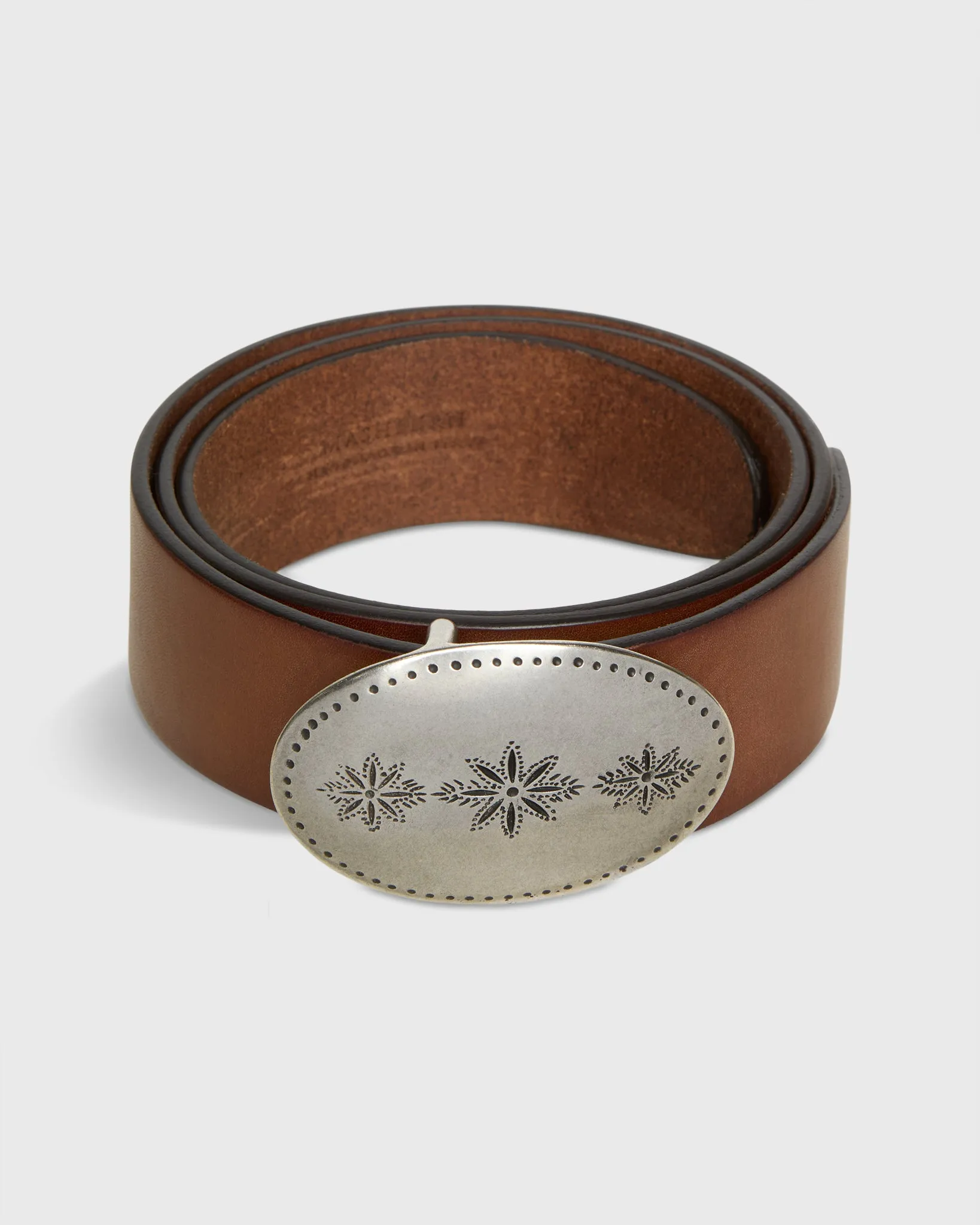 1.5" Edelweiss Oval Belt in Brown Leather sold by Mashburn