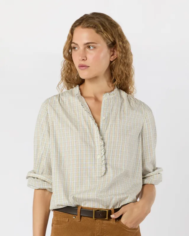 Becca Shirt in Olive/Ochre/Blue Tattersall Brushed Twill made by Mashburn