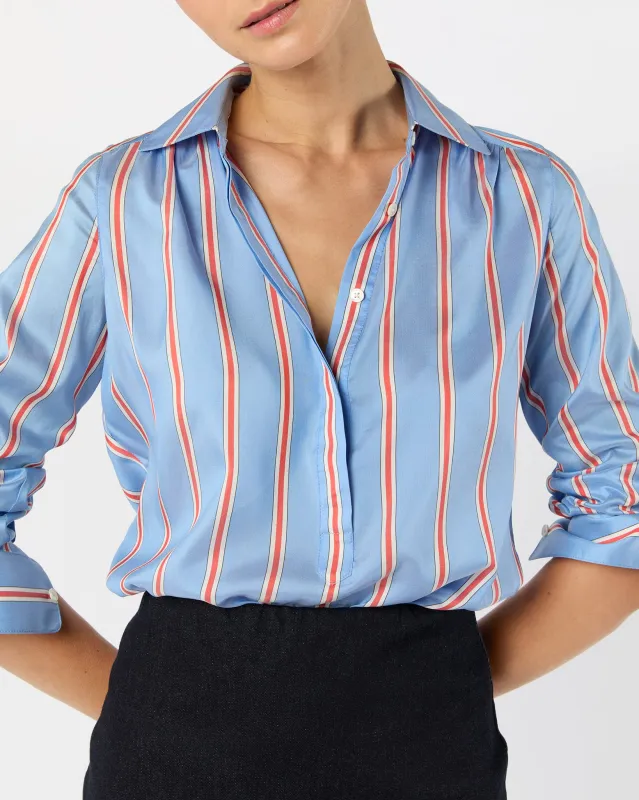 Natalia Blouse in Blue/Persimmon Bold Stripe Crepe de Chine sold by Mashburn