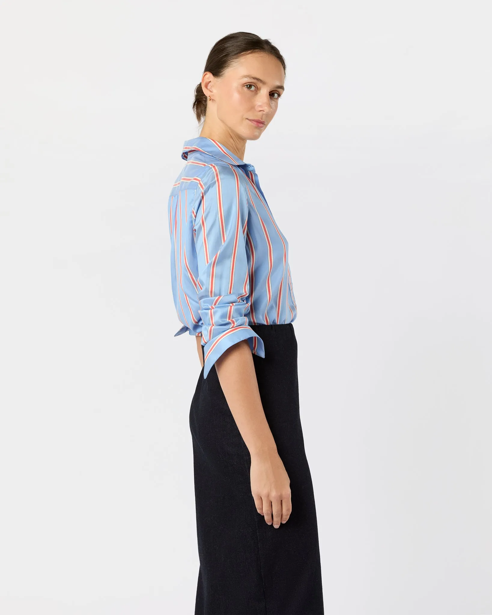 Natalia Blouse in Blue/Persimmon Bold Stripe Crepe de Chine sold by Mashburn product image thumbnail 5