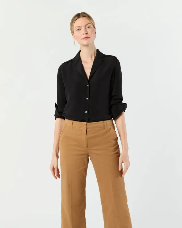 Ellis Blouse in Black Silk Crepe de Chine sold by Mashburn