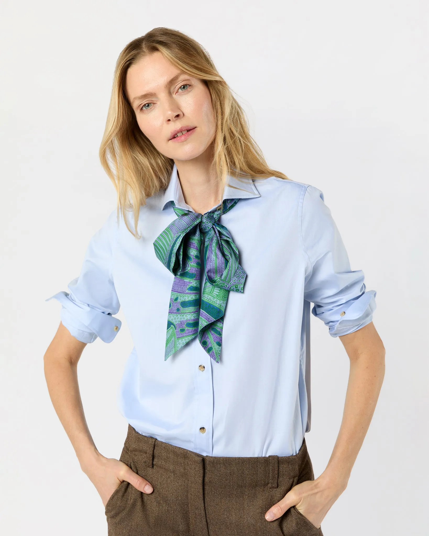 Silk Tied Up Scarf in Purple/Green Butterfly Block Print Silk Twill sold by Mashburn product image thumbnail 2
