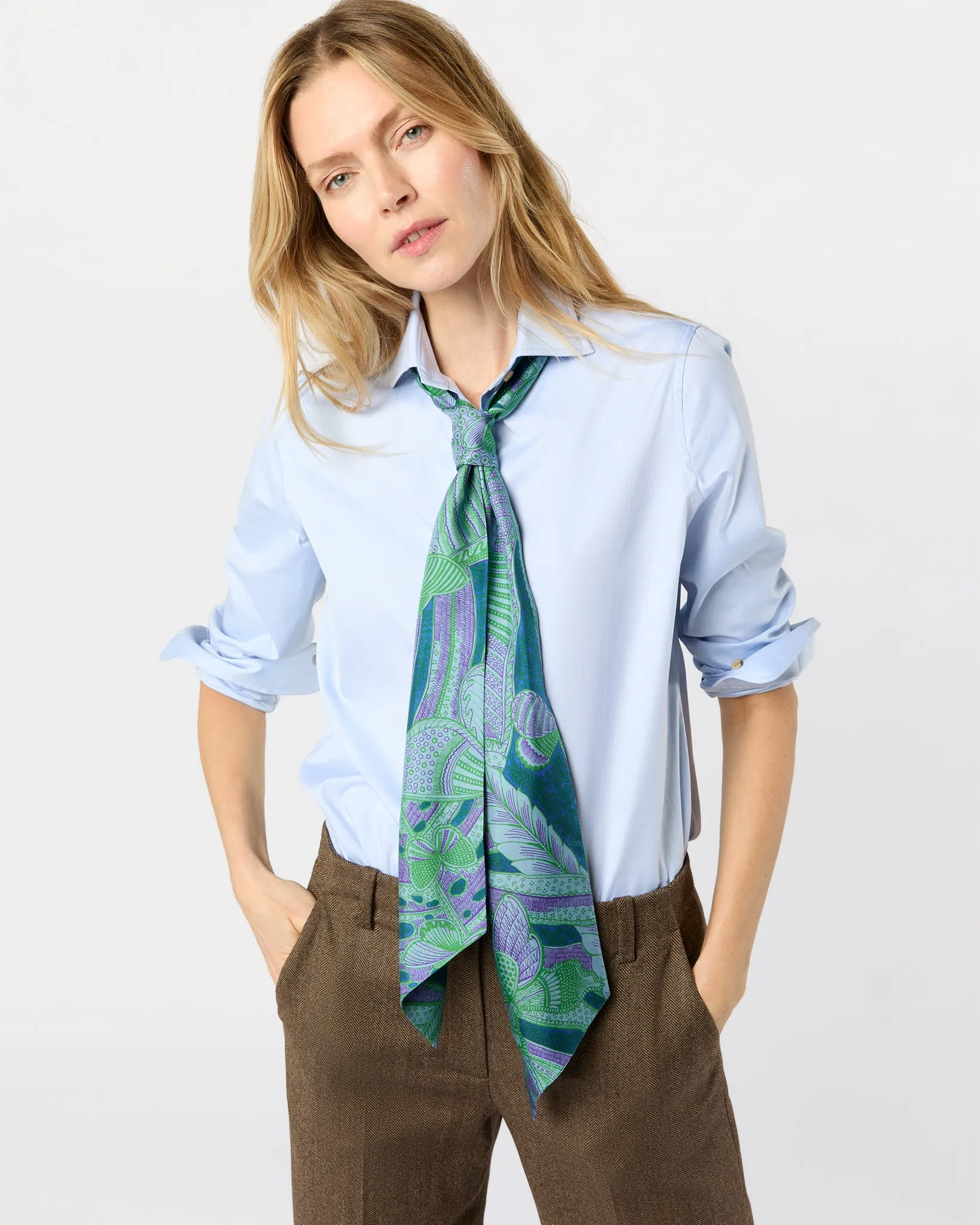 Silk Tied Up Scarf in Purple/Green Butterfly Block Print Silk Twill sold by Mashburn product image thumbnail 3