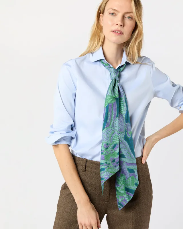 Silk Tied Up Scarf in Purple/Green Butterfly Block Print Silk Twill sold by Mashburn