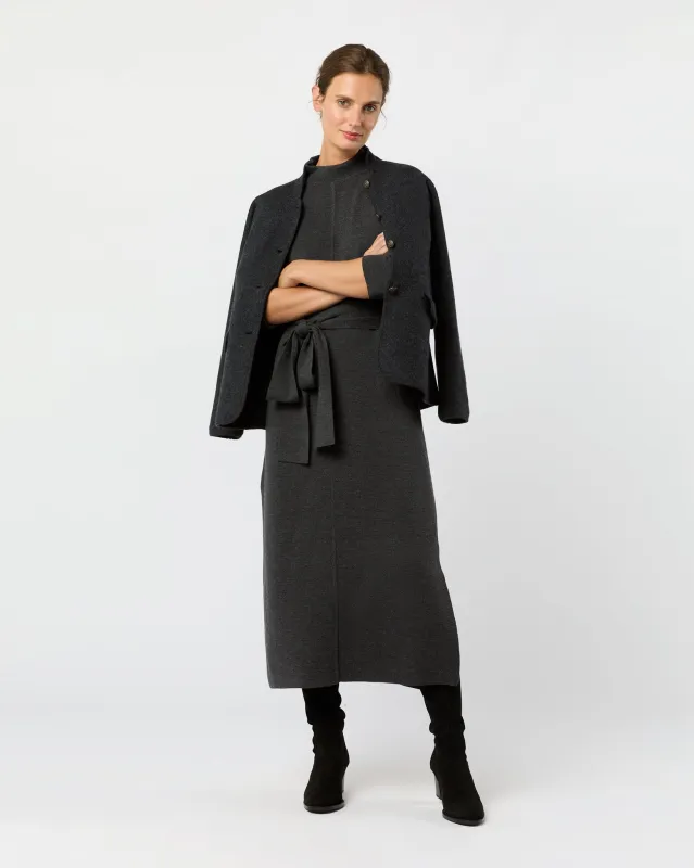 Lindsey Dress in Charcoal Extra Fine Merino Wool sold by Mashburn