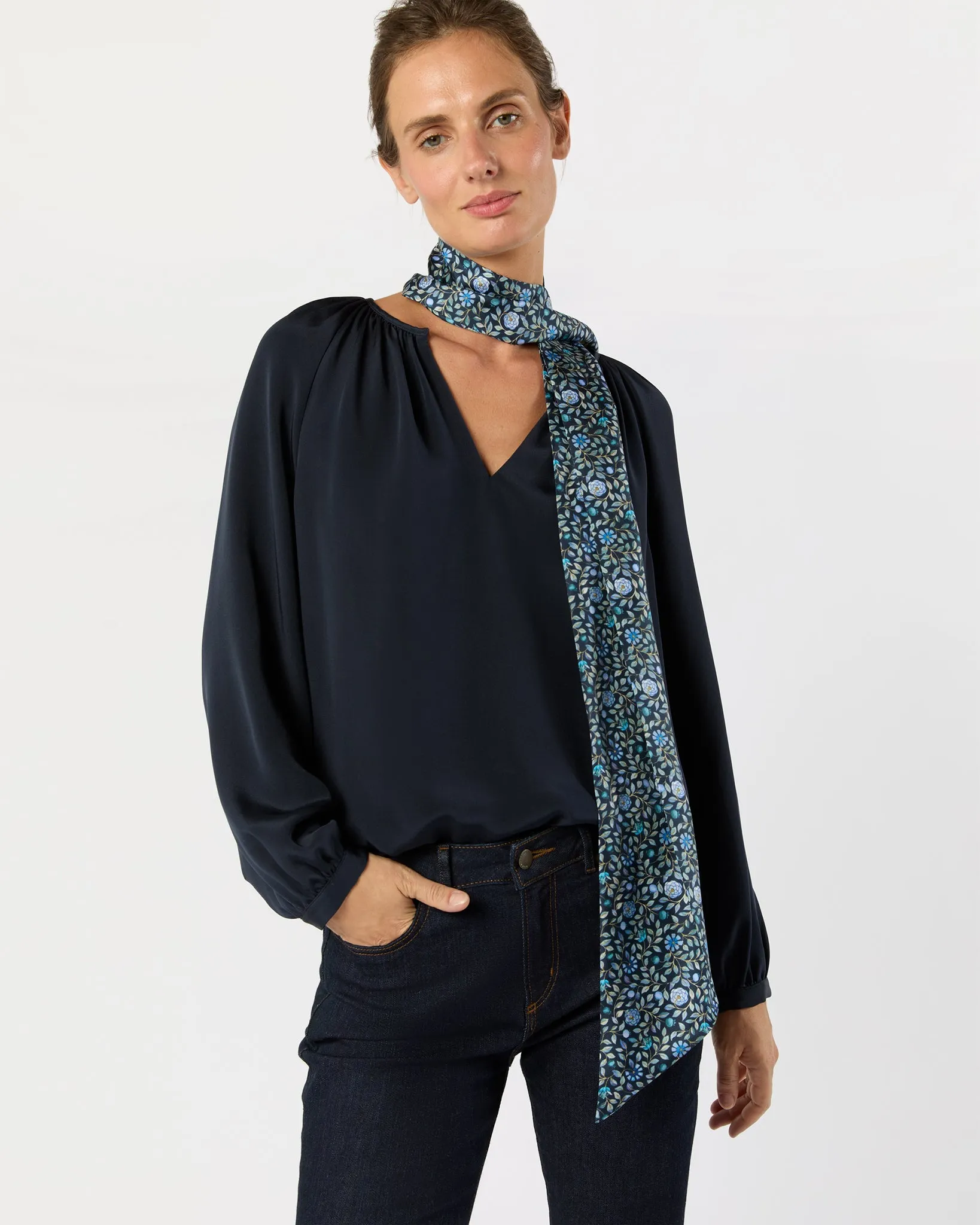 Silk Tied Up Scarf in Blue/Multi Zara Thanrose Liberty Fabric Silk Twill sold by Mashburn product image thumbnail 2