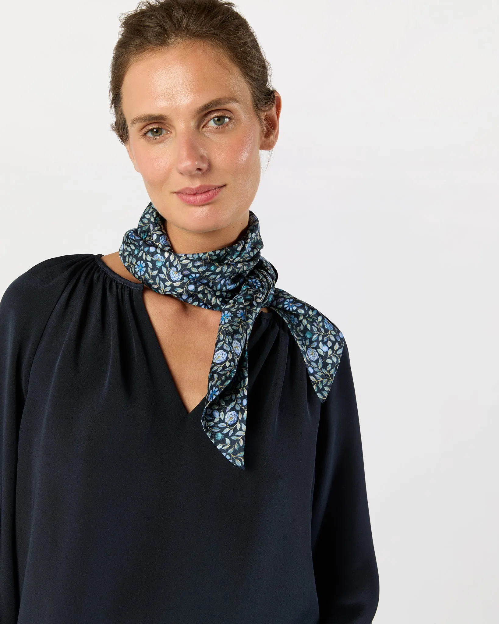 Silk Tied Up Scarf in Blue/Multi Zara Thanrose Liberty Fabric Silk Twill sold by Mashburn product image thumbnail 3