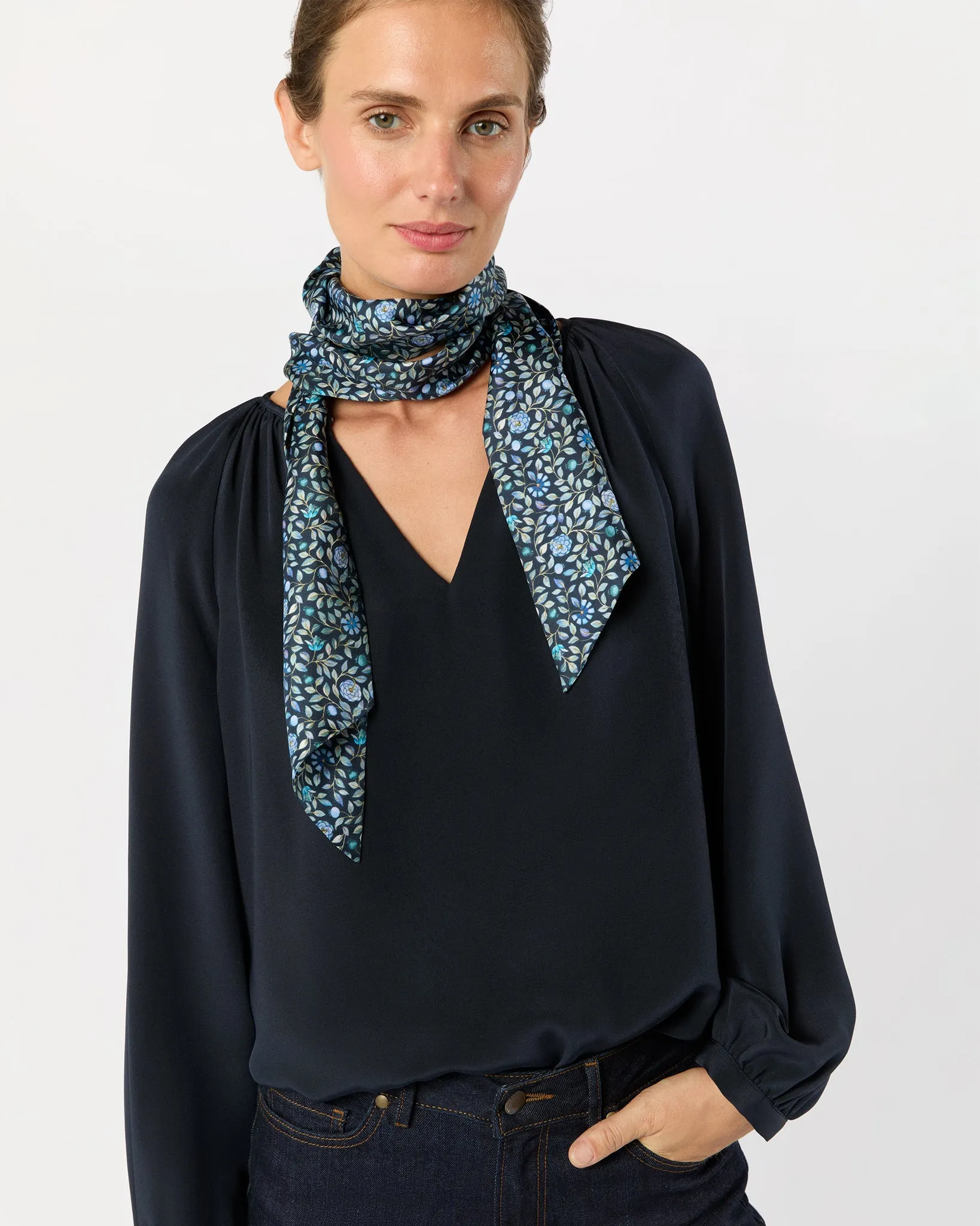 Silk Tied Up Scarf in Blue/Multi Zara Thanrose Liberty Fabric Silk Twill sold by Mashburn