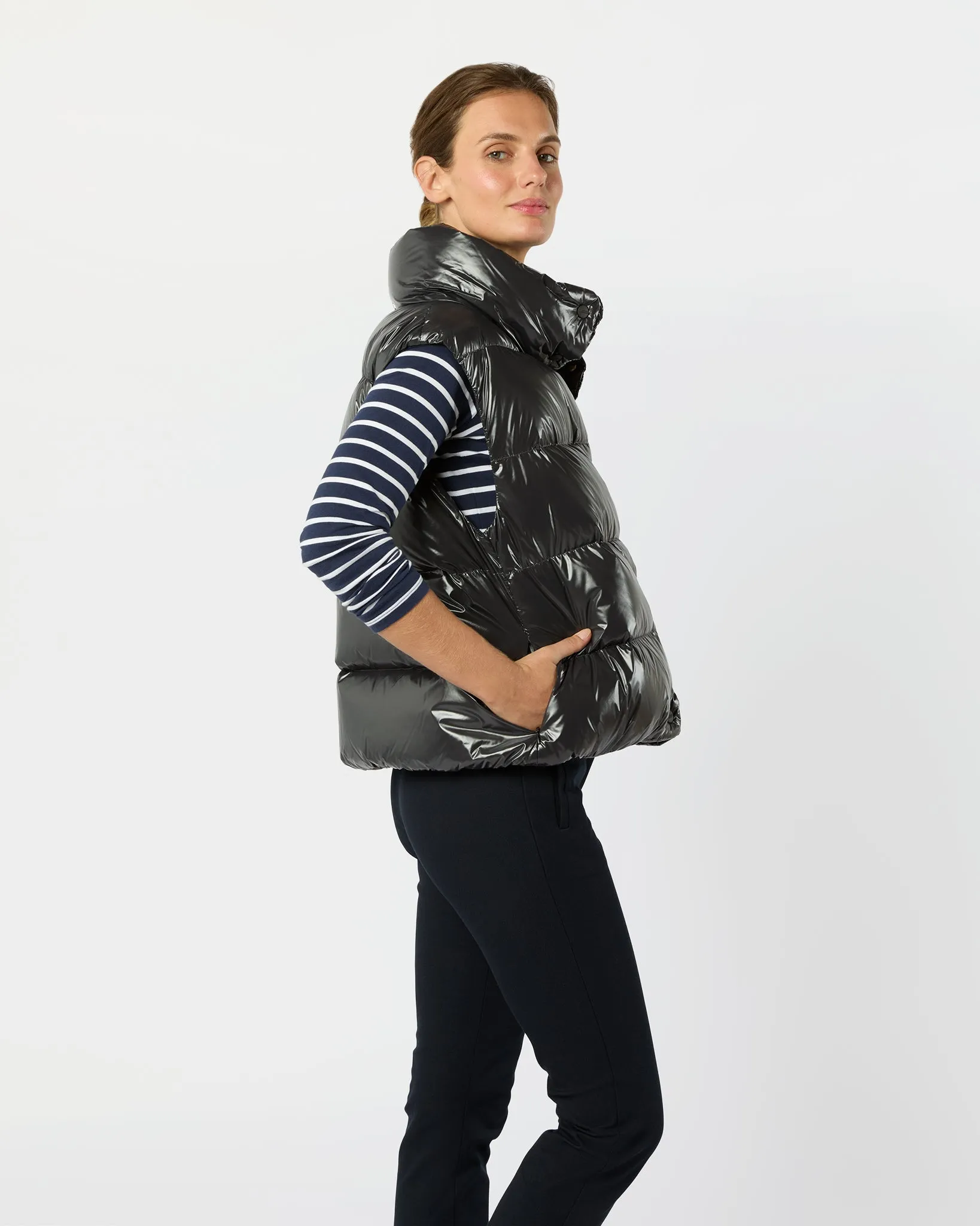 Gloss Snap Front Vest in Charcoal sold by Mashburn product image thumbnail 5