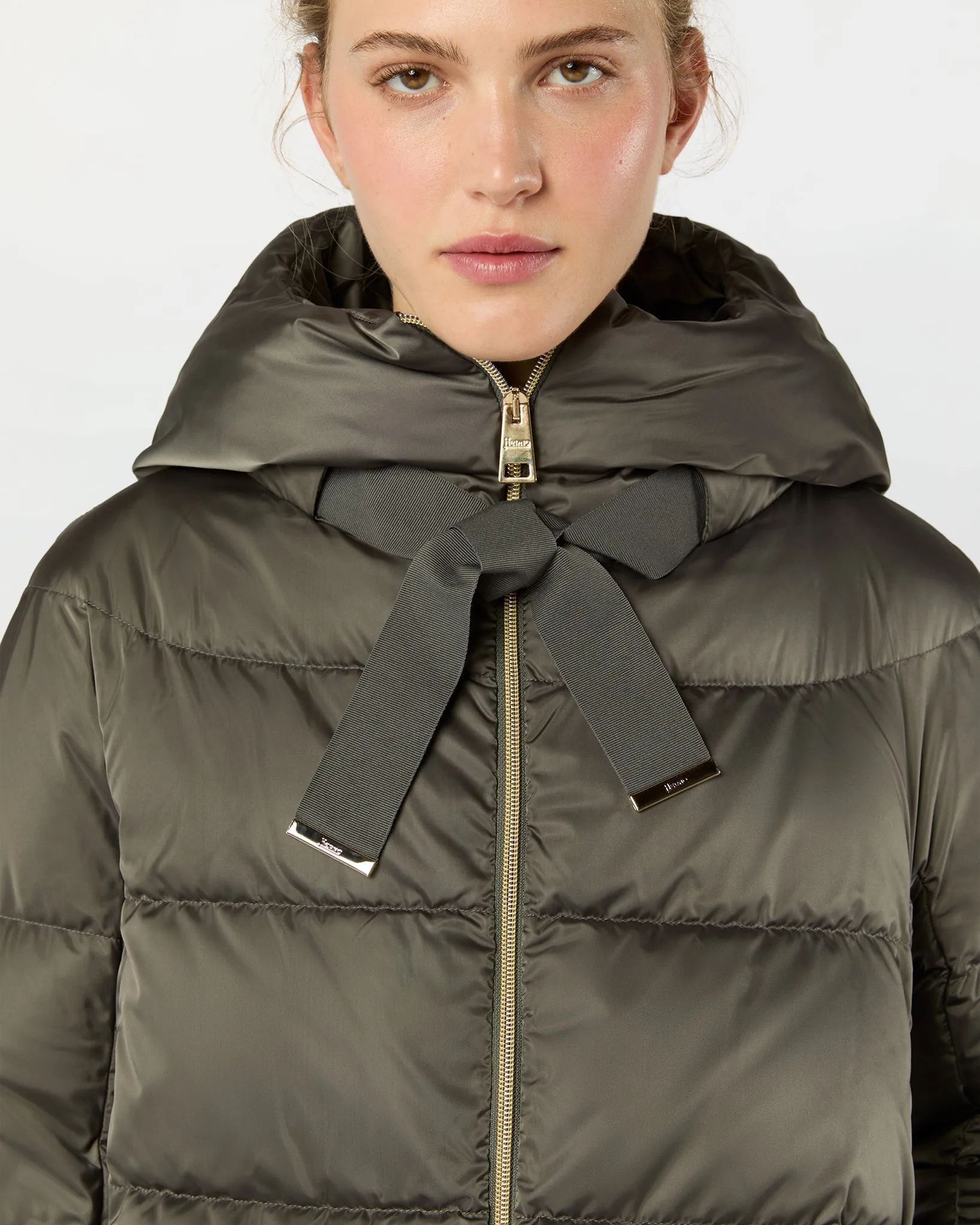 Sateen Nylon A-Line Hooded Coat in Charcoal sold by Mashburn product image thumbnail 2