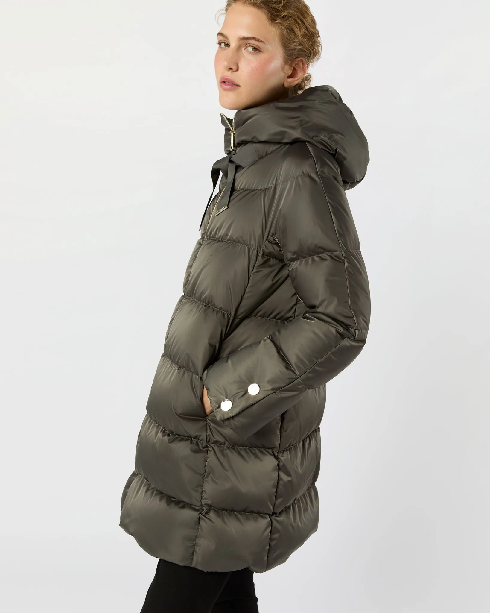 Sateen Nylon A-Line Hooded Coat in Charcoal sold by Mashburn product image thumbnail 3