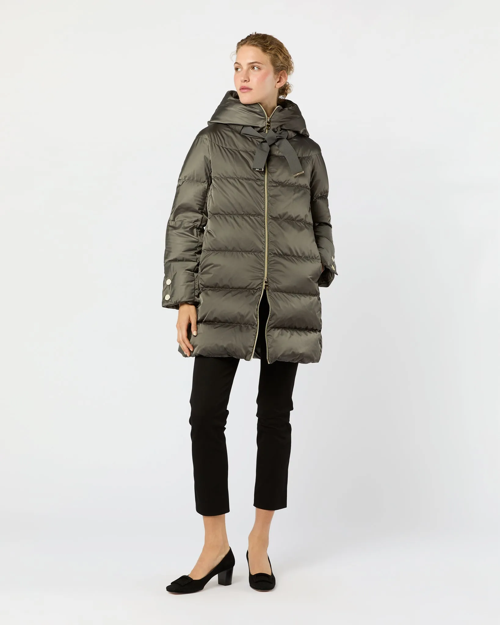 Sateen Nylon A-Line Hooded Coat in Charcoal sold by Mashburn product image thumbnail 4