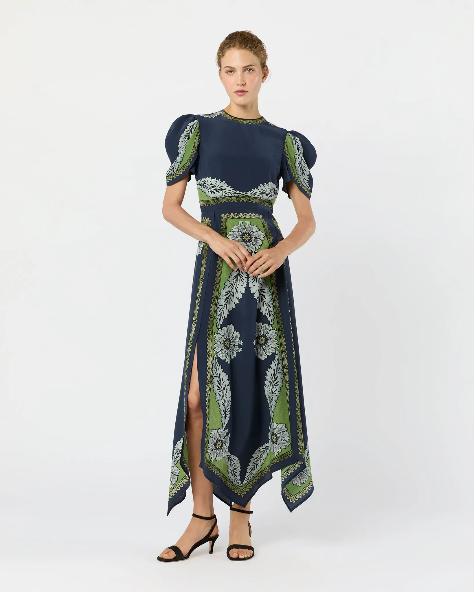 Cherie Scarf Dress in Navy Bounty Crepe De Chine sold by Mashburn
