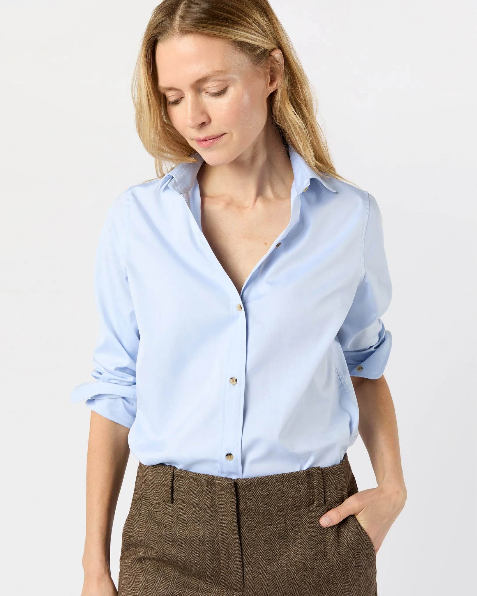 Sidney Shirt in Sky Pinpoint sold by Mashburn