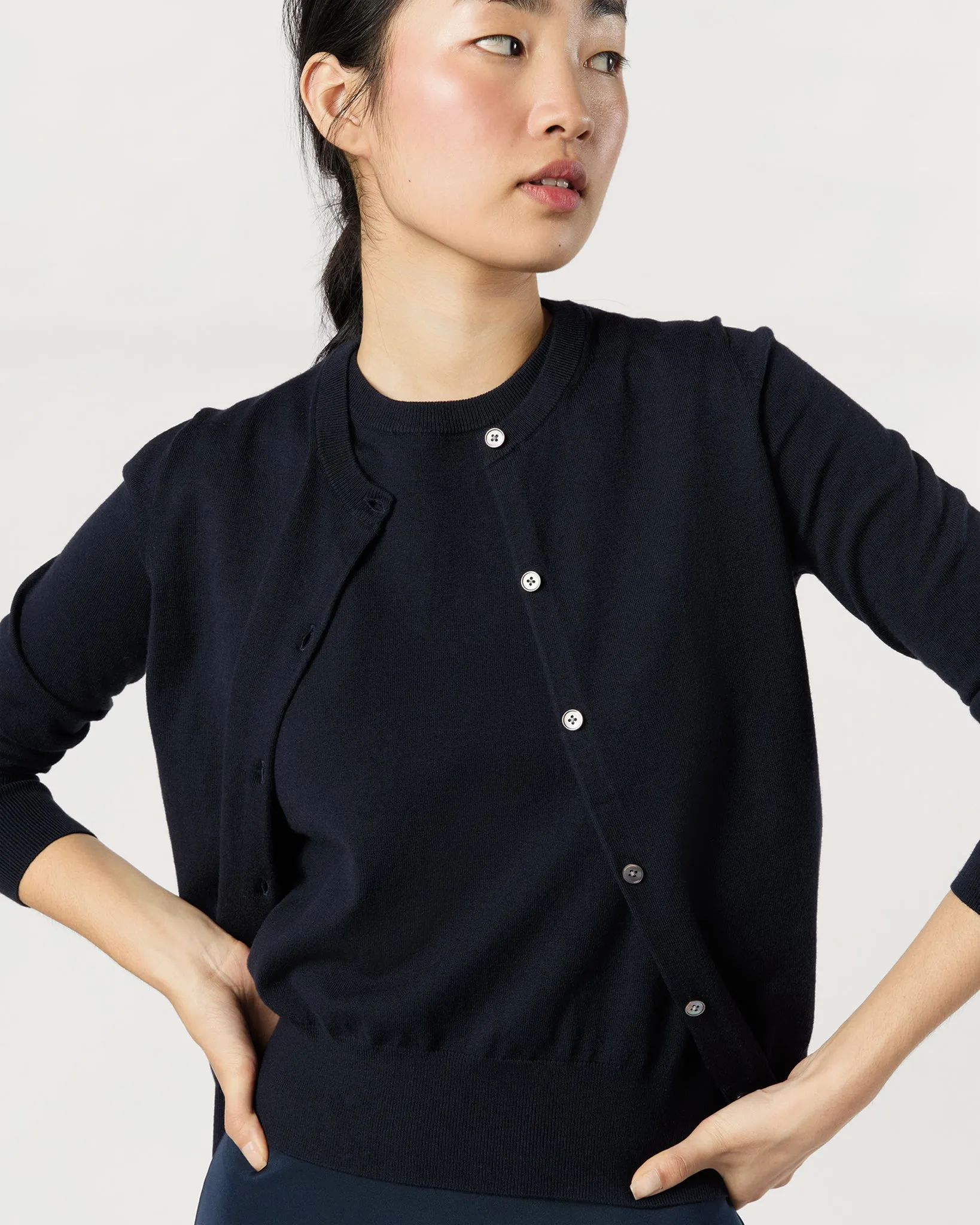 Rosie Cardigan in Deep Navy Cotton/Silk Yarn sold by Mashburn product image thumbnail 2