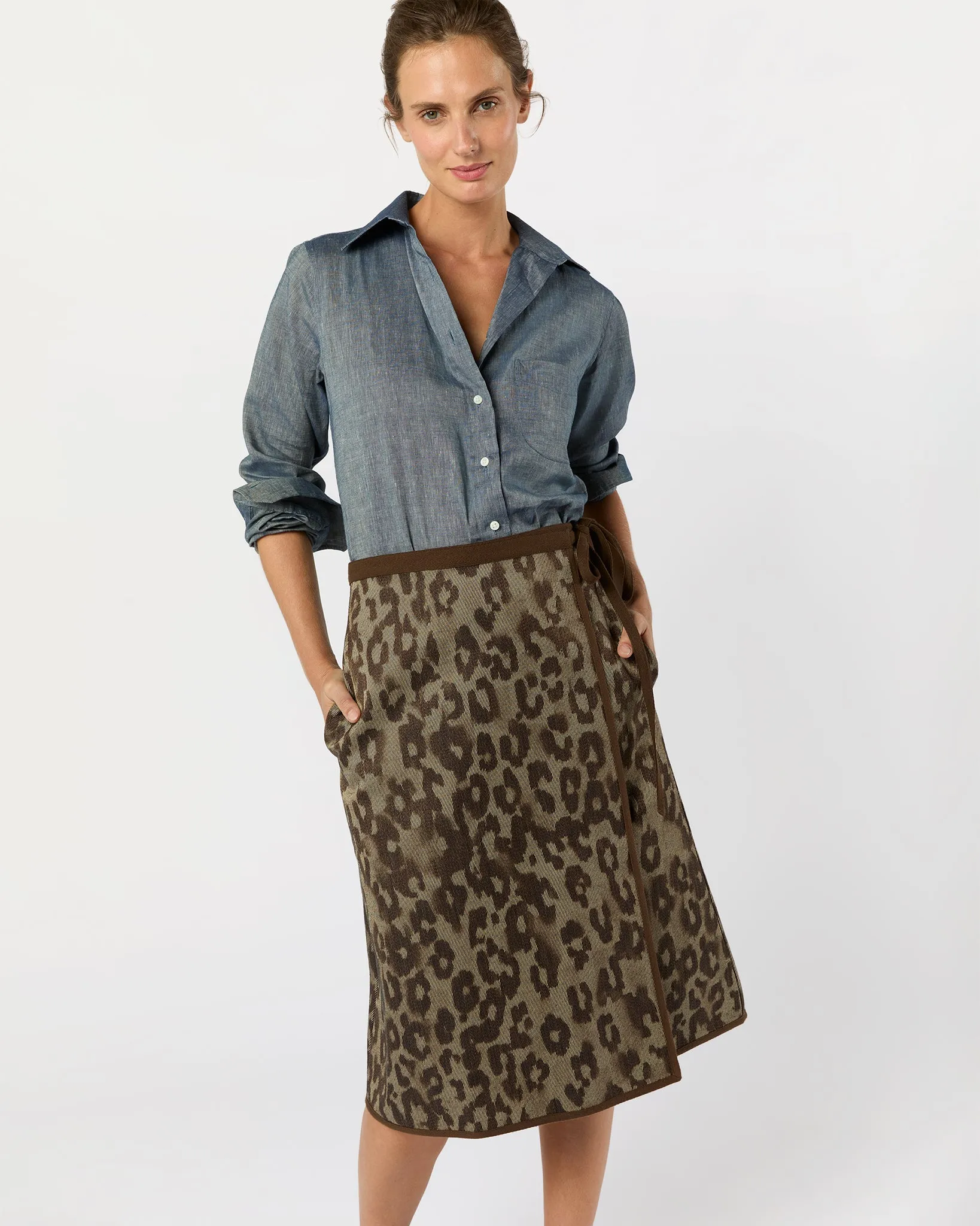 Adley Wrap Skirt in Leopard Cavalry Twill Jacquard sold by Mashburn product image thumbnail 4