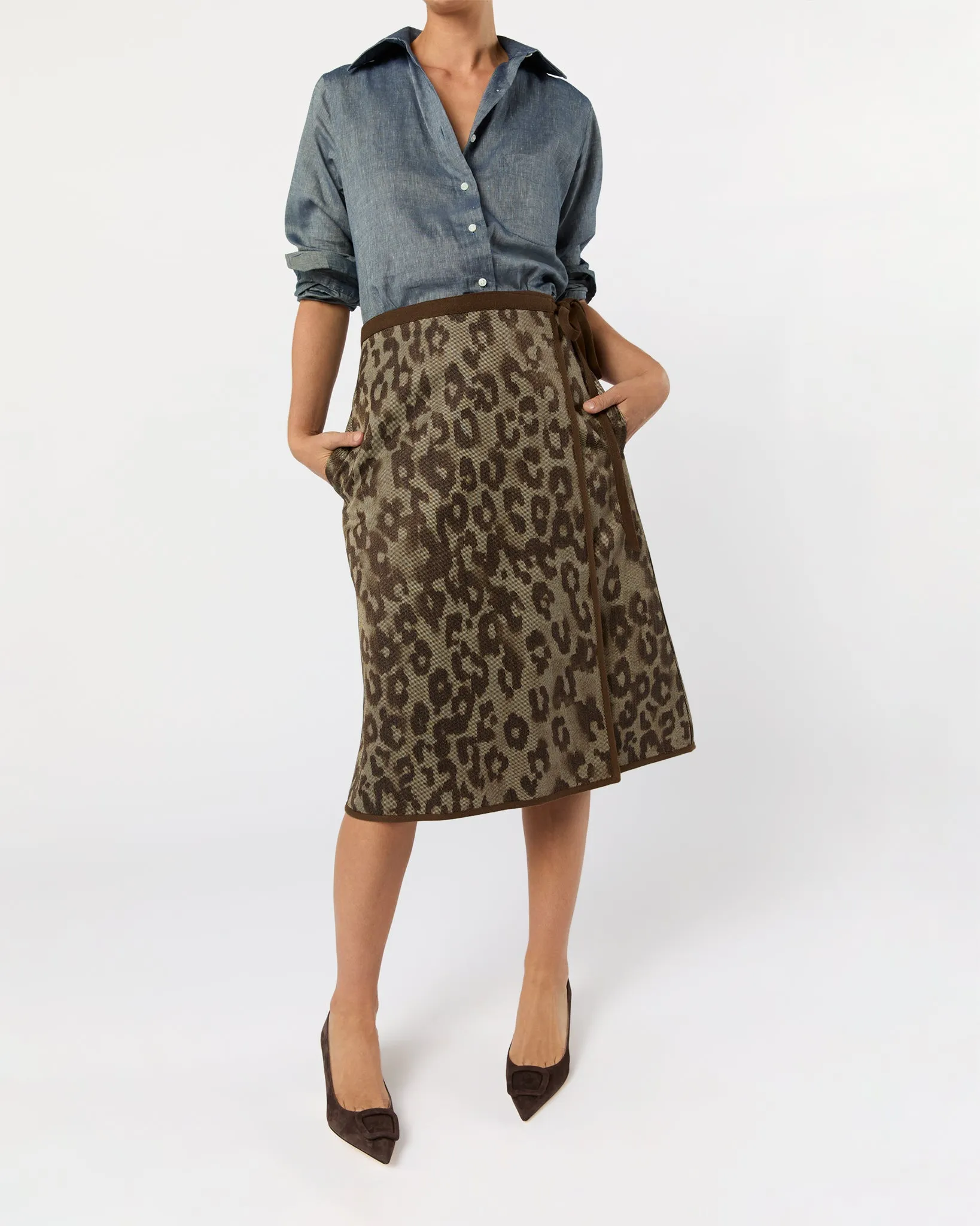 Adley Wrap Skirt in Leopard Cavalry Twill Jacquard sold by Mashburn product image thumbnail 3