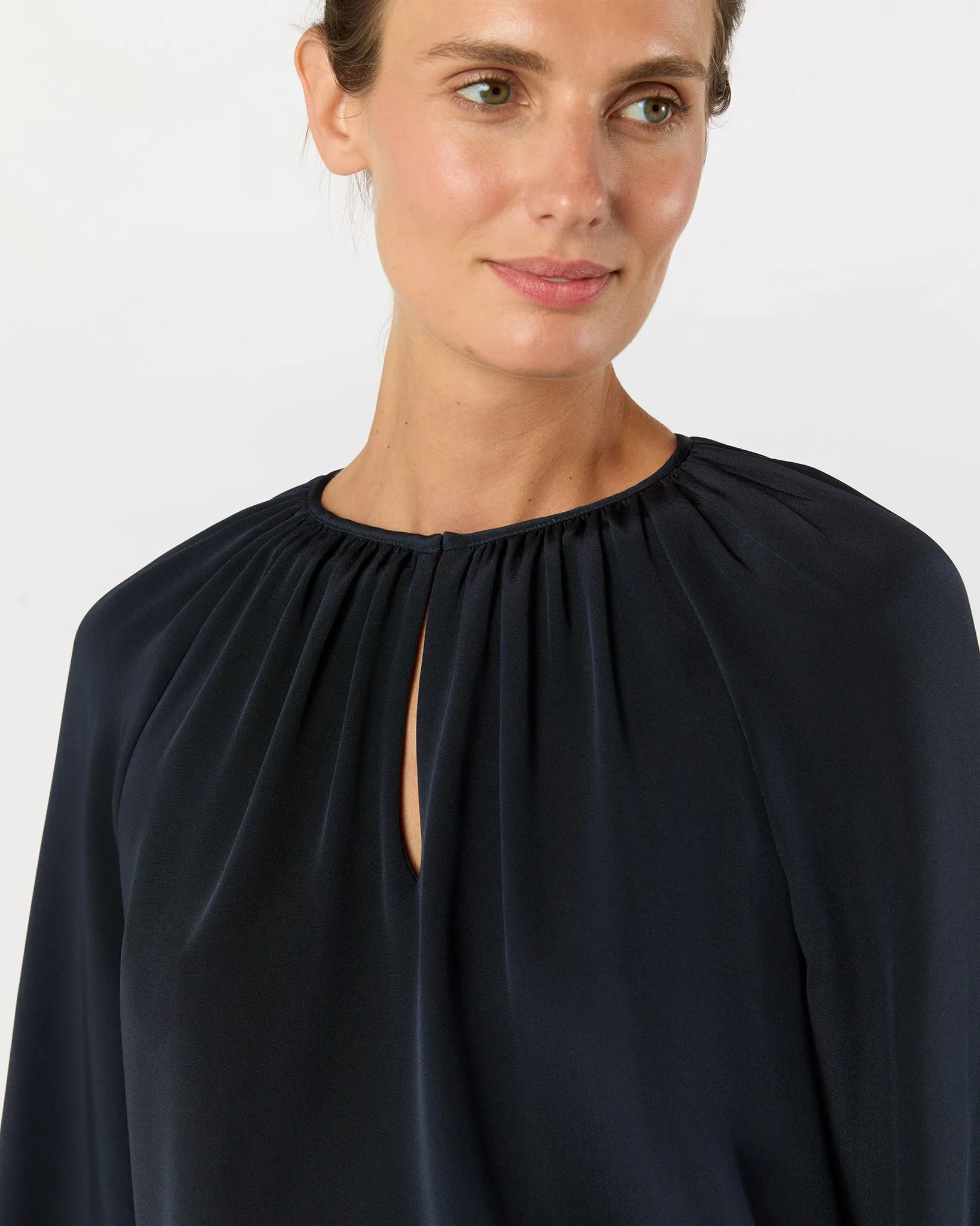 Ariana Blouse in Navy Silk Crepe de Chine sold by Mashburn product image thumbnail 2