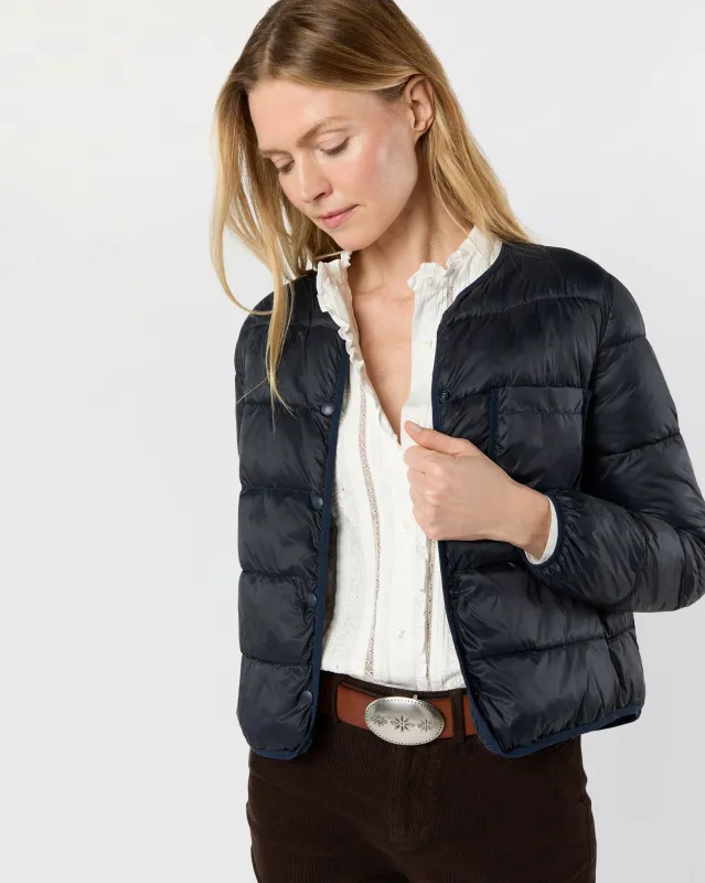 Minnie Cashball Puffer Jacket in Navy Nylon made by Mashburn