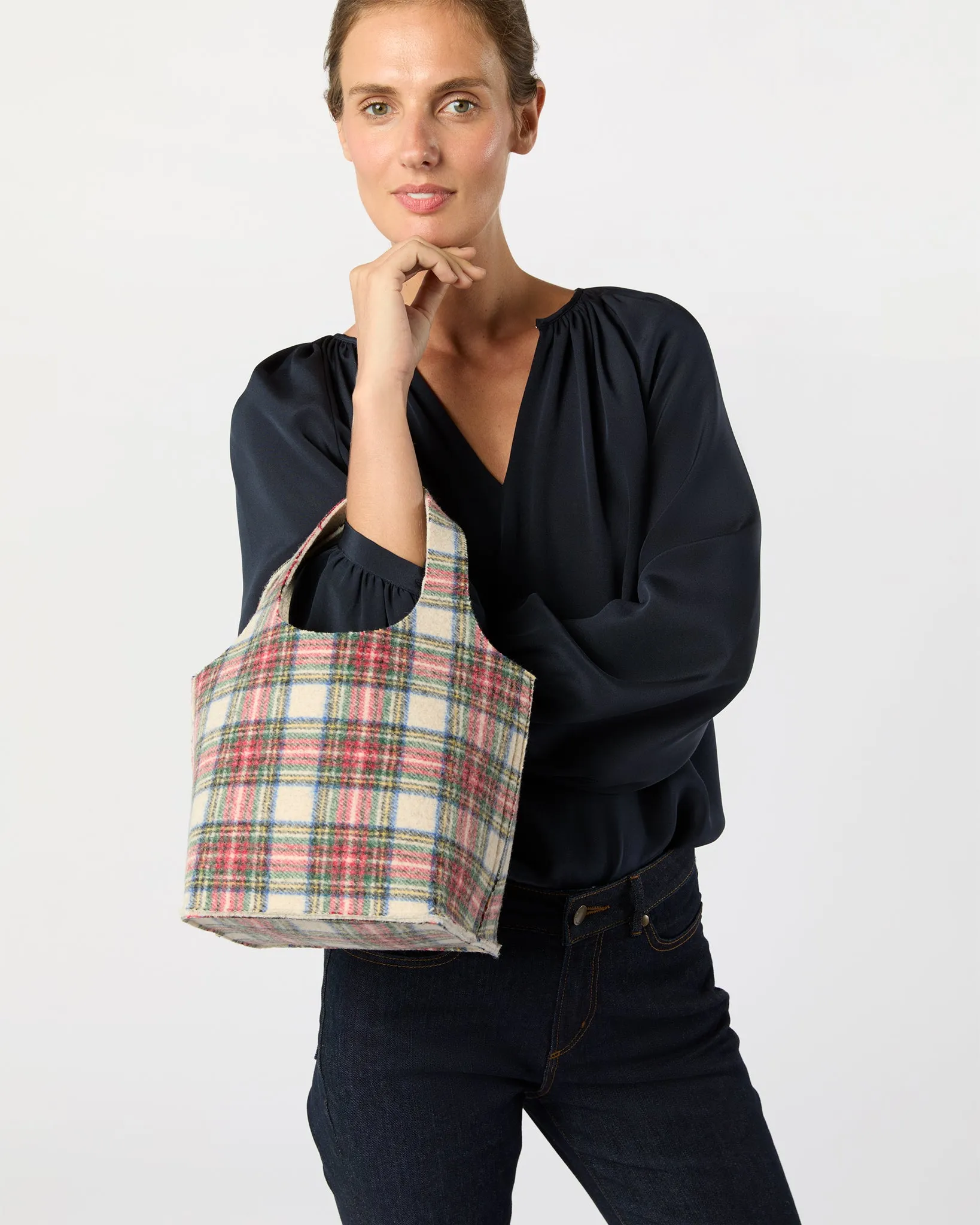 Paola Bucket Bag in White/Red Tartan Wool sold by Mashburn product image thumbnail 4