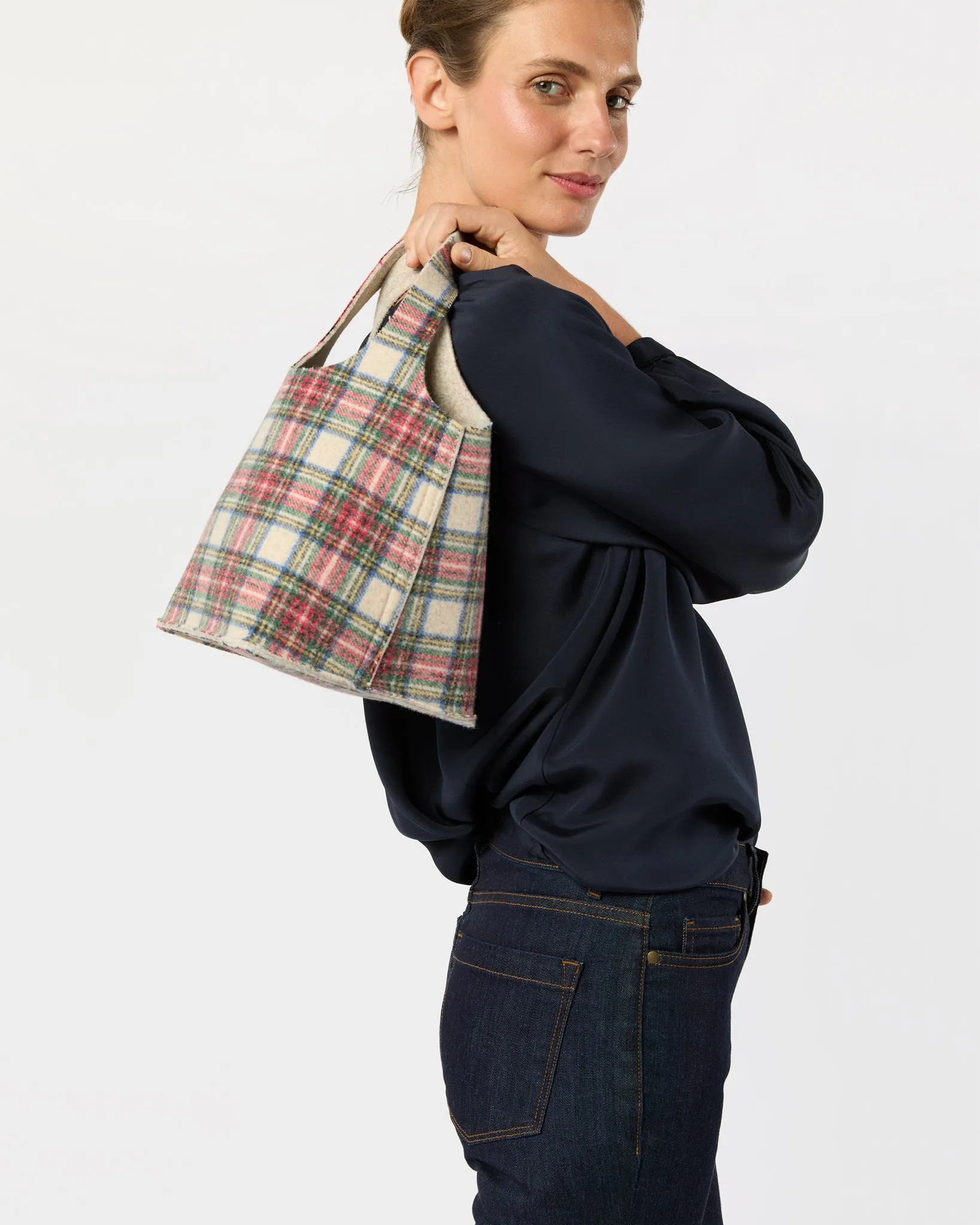 Paola Bucket Bag in White/Red Tartan Wool sold by Mashburn product image thumbnail 2
