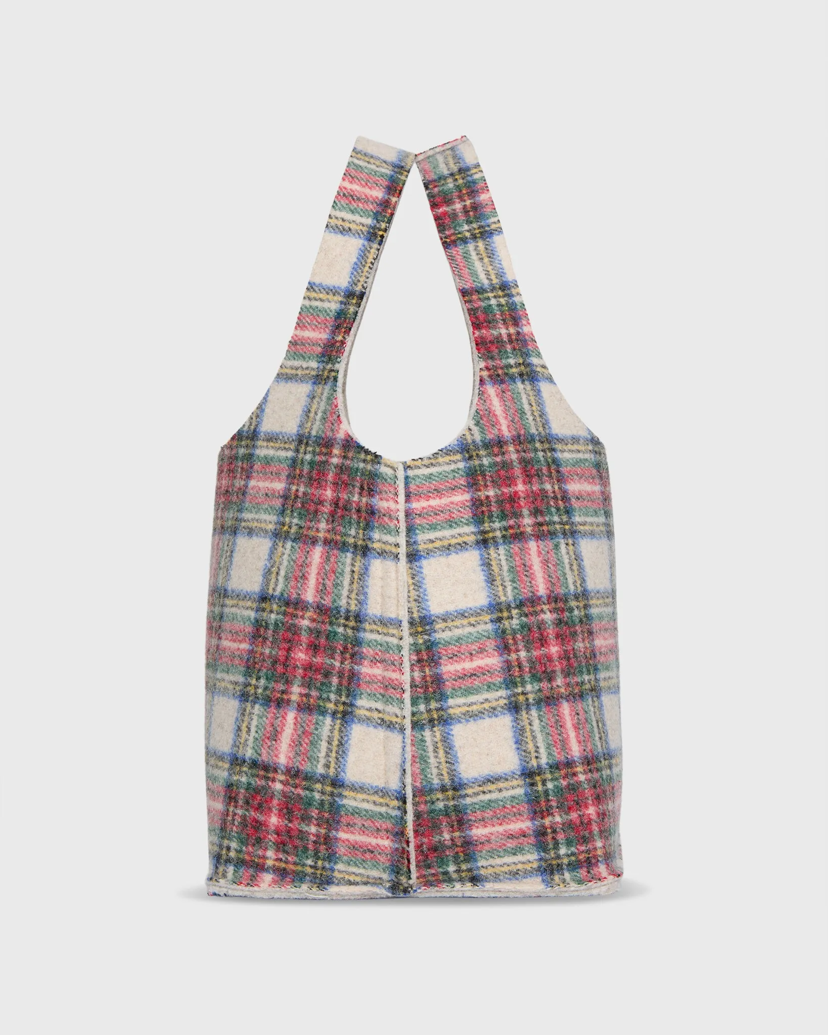 Paola Bucket Bag in White/Red Tartan Wool sold by Mashburn