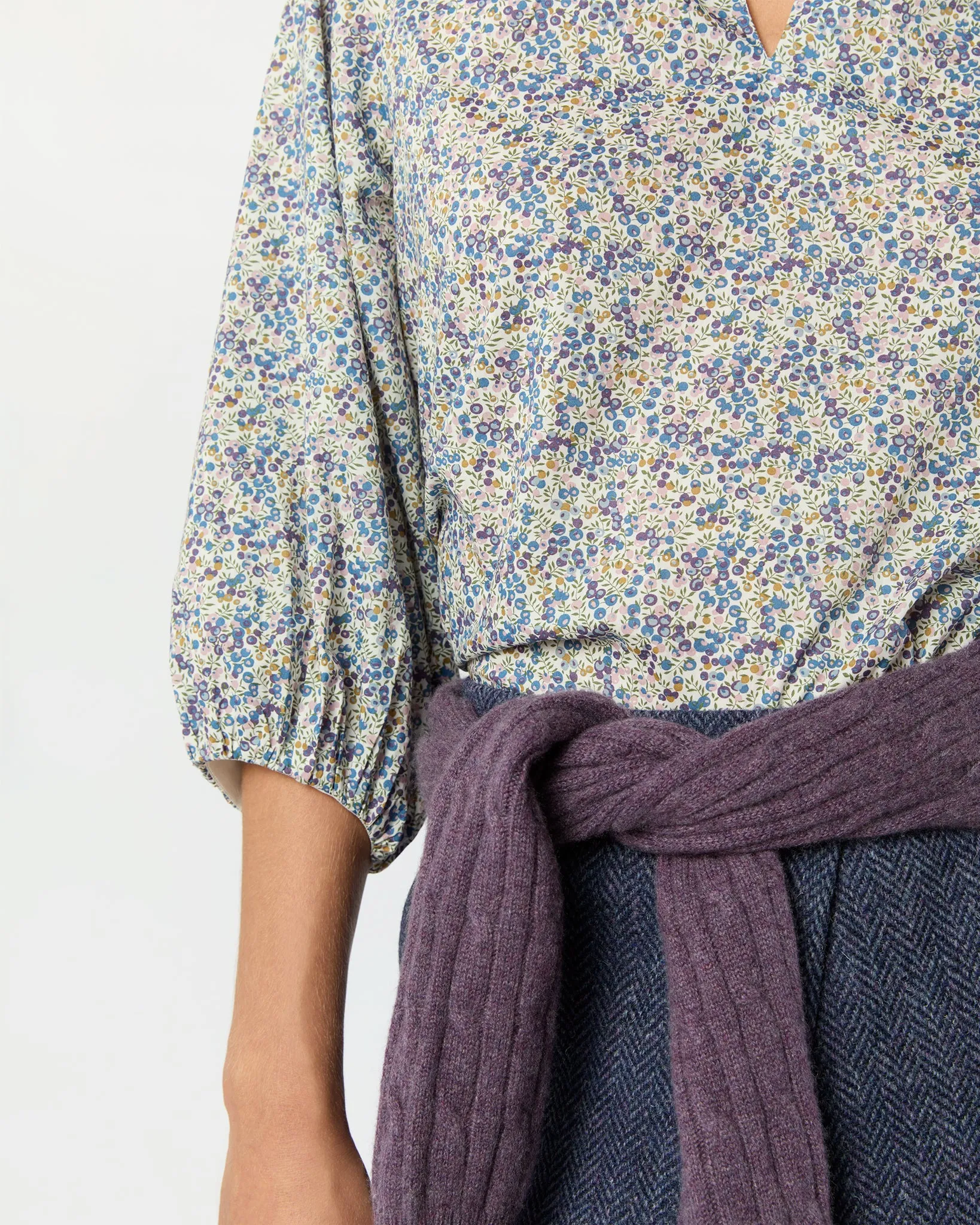 Savannah Top in Eggplant/Multi Wiltshire Bud Liberty Fabric sold by Mashburn product image thumbnail 5