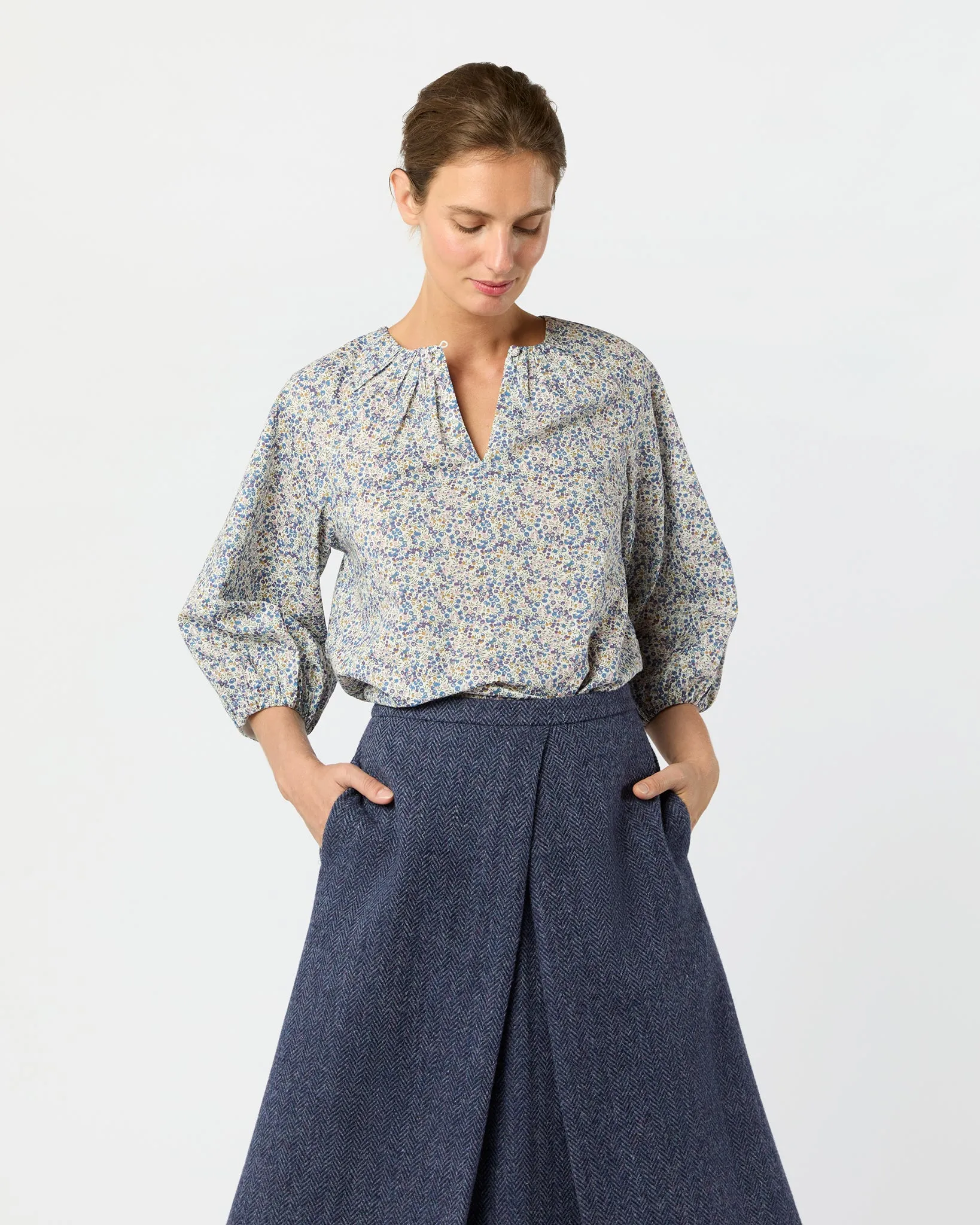 Savannah Top in Eggplant/Multi Wiltshire Bud Liberty Fabric sold by Mashburn product image thumbnail 3