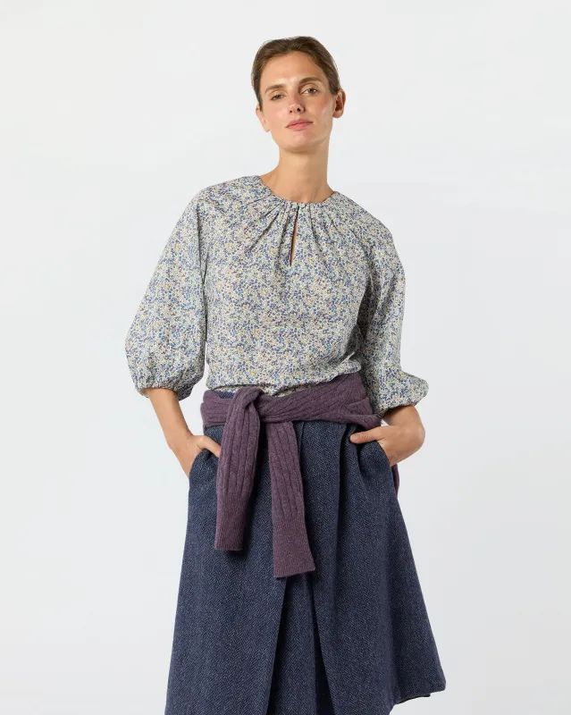 Savannah Top in Eggplant/Multi Wiltshire Bud Liberty Fabric sold by Mashburn