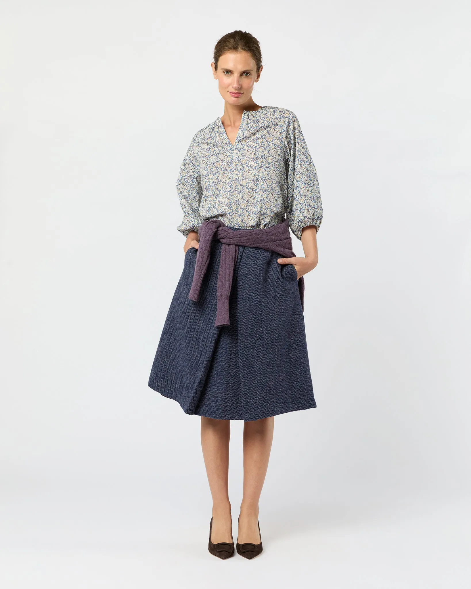 Savannah Top in Eggplant/Multi Wiltshire Bud Liberty Fabric sold by Mashburn product image thumbnail 4