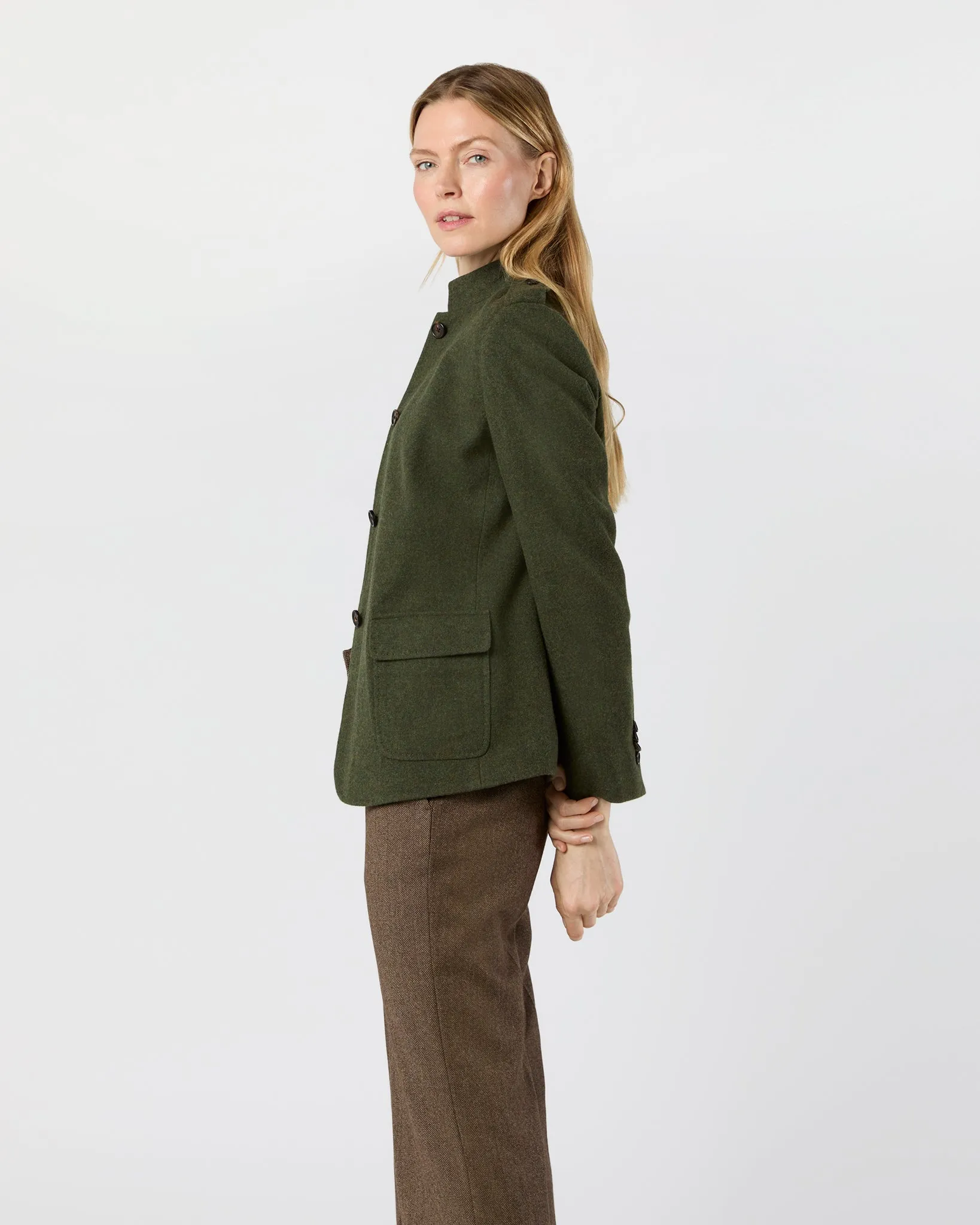 Marguerite Jacket in Heather Olive Loden Wool sold by Mashburn product image thumbnail 5