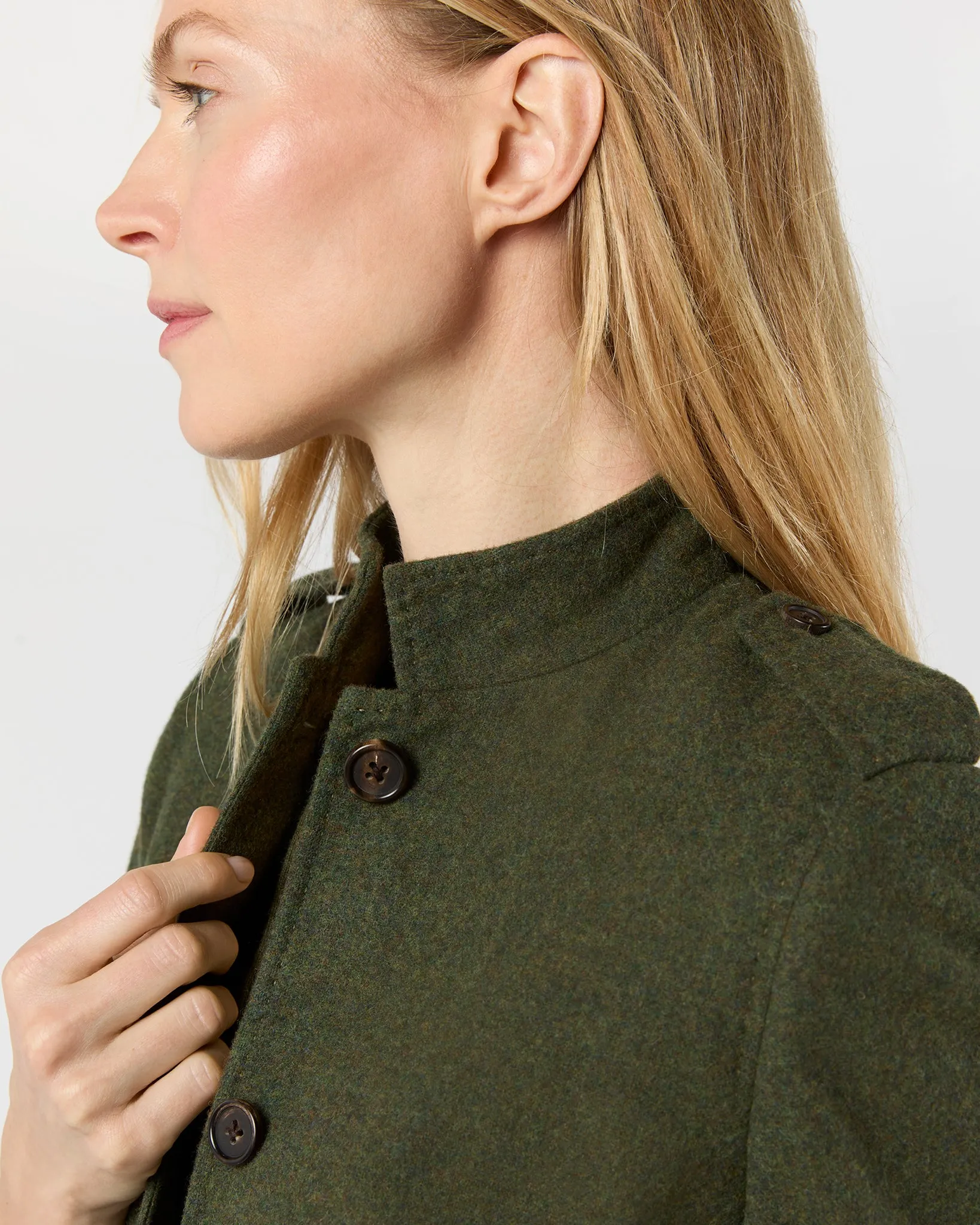 Marguerite Jacket in Heather Olive Loden Wool sold by Mashburn product image thumbnail 4