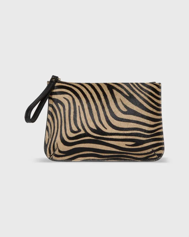 Zip Pouch in Beige/Black Zebra Calf Hair sold by Mashburn