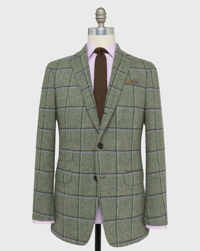 Virgil No. 2 Jacket in Lovat/Sky/Brown Windowpane Tweed sold by Mashburn