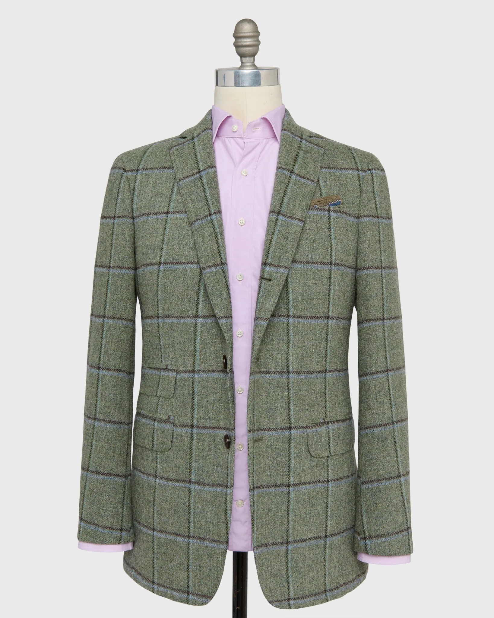 Virgil No. 2 Jacket in Lovat/Sky/Brown Windowpane Tweed sold by Mashburn product image thumbnail 3