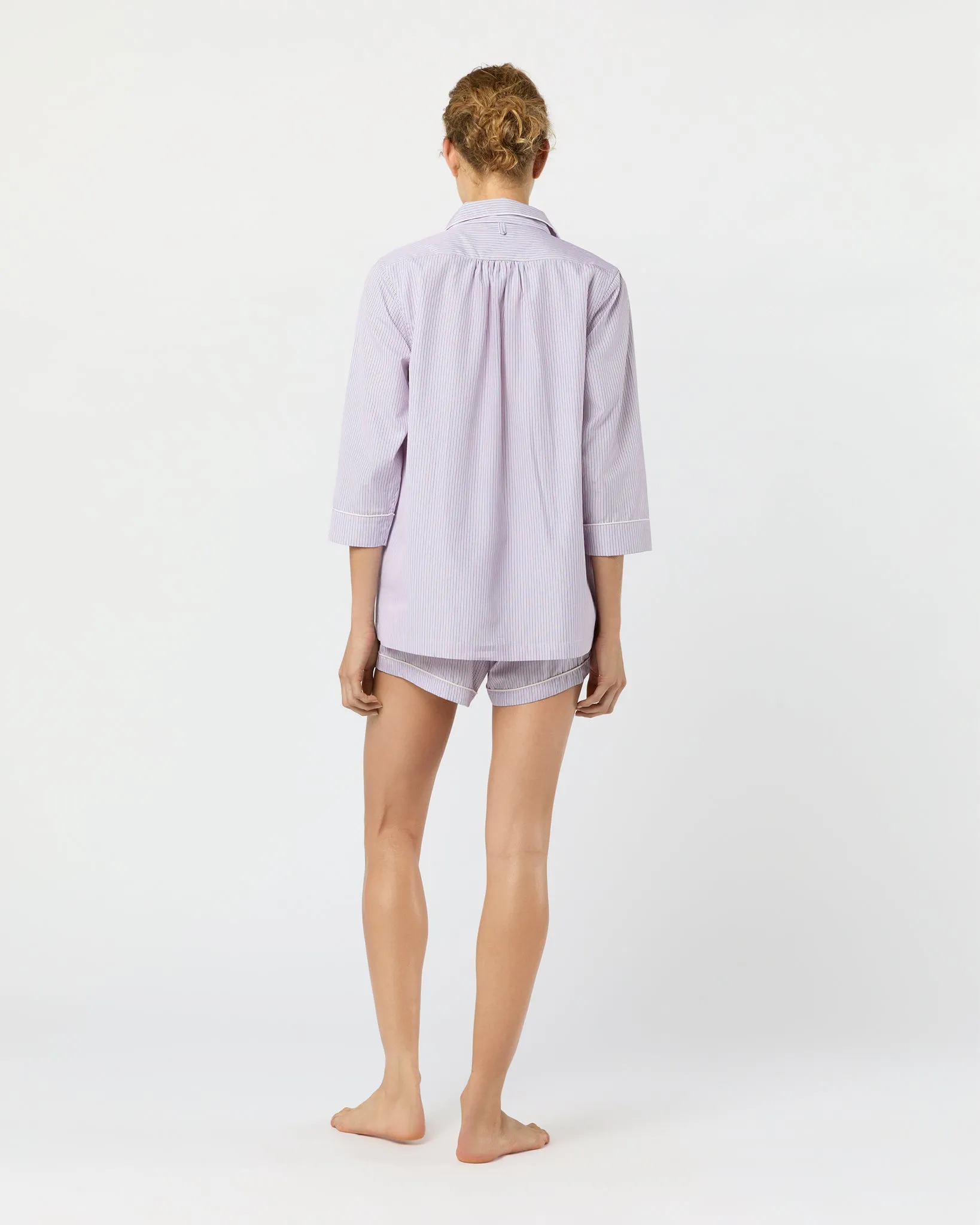 Hailey Pajama Shorts Set in Pink/Blue Multi Stripe Poplin sold by Mashburn product image thumbnail 4