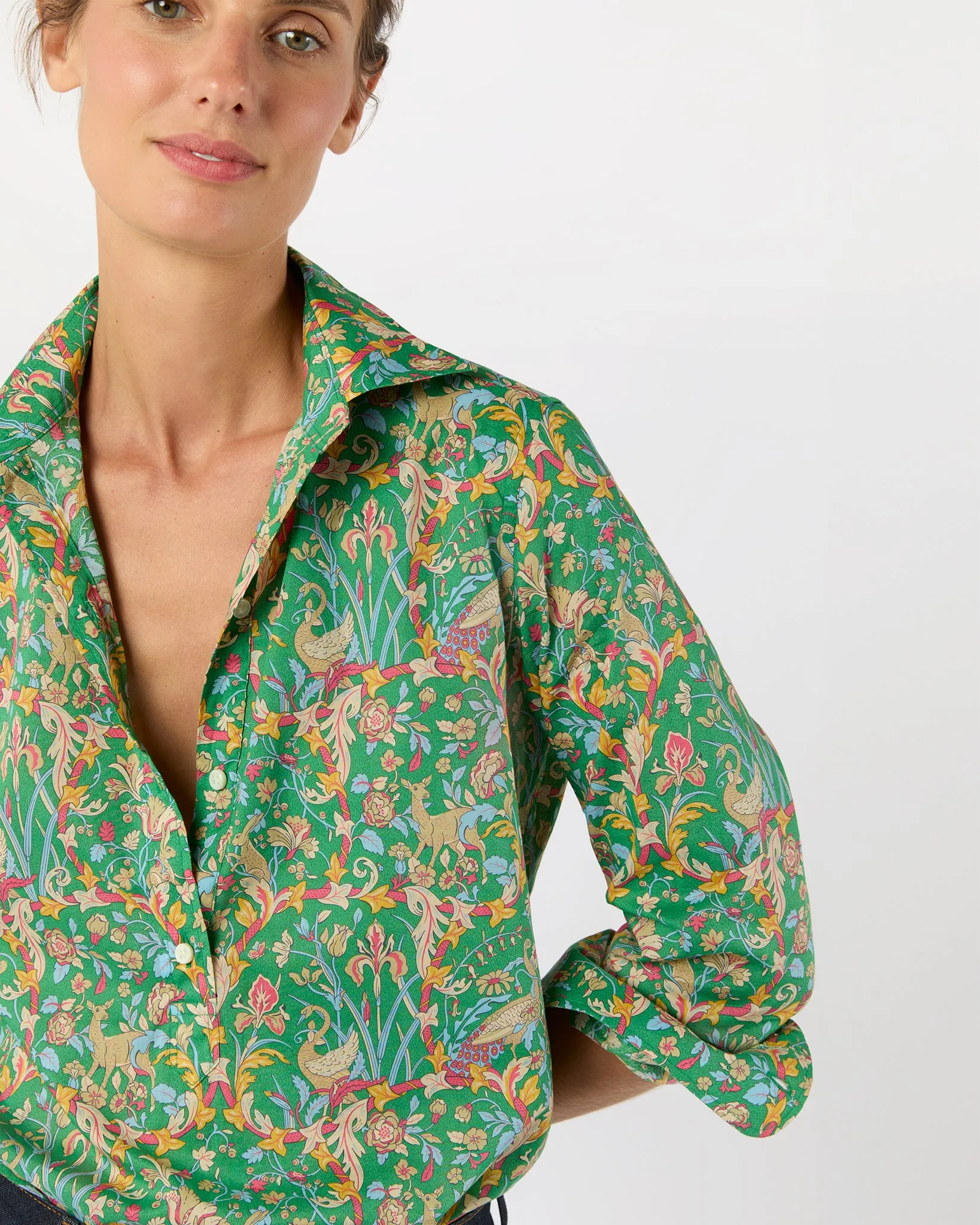 Tomboy Popover Shirt in Avocado/Multi Joan Liberty Fabric sold by Mashburn product image thumbnail 2