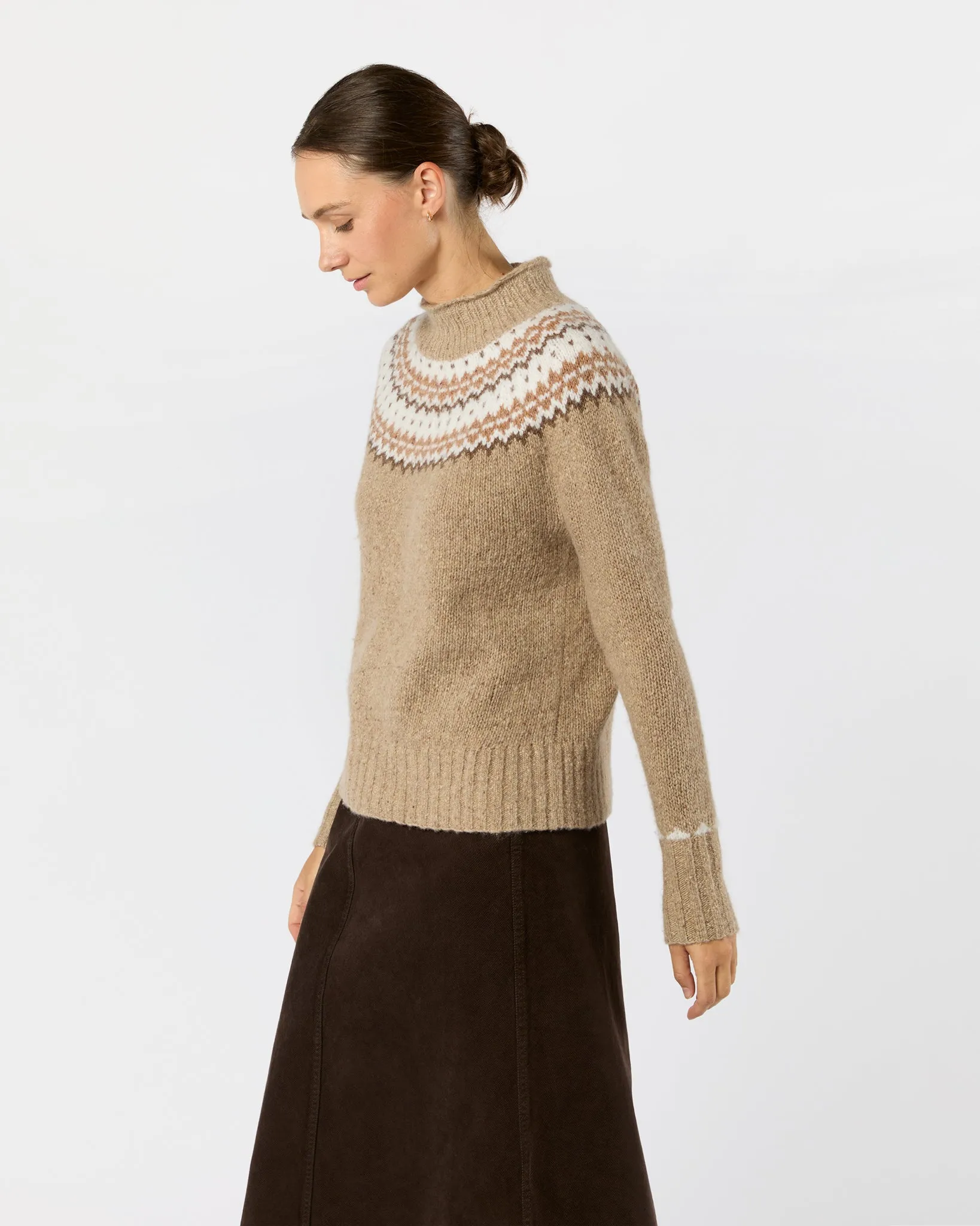 Marge Fair Isle Sweater in Camel Donegal Multi Cashmere sold by Mashburn product image thumbnail 4