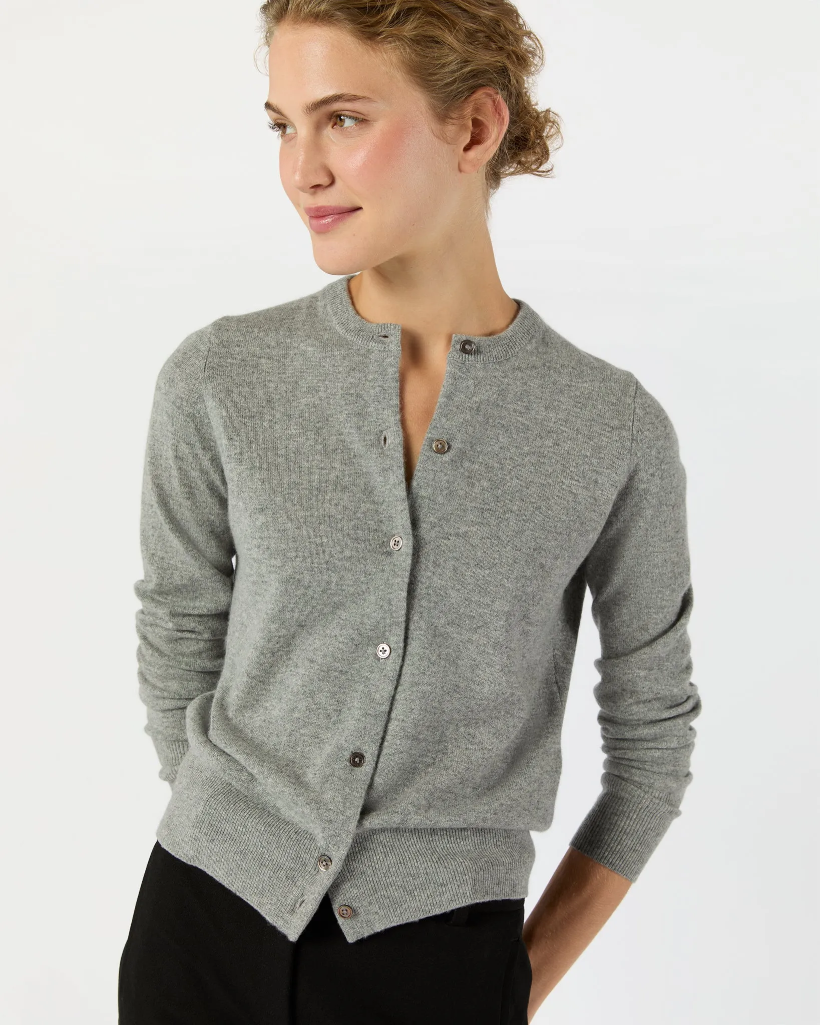 Rosie Cardigan in Mid Heather Grey Cashmere sold by Mashburn product image thumbnail 3