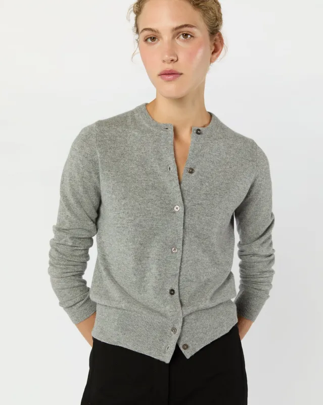 Rosie Cardigan in Mid Heather Grey Cashmere sold by Mashburn