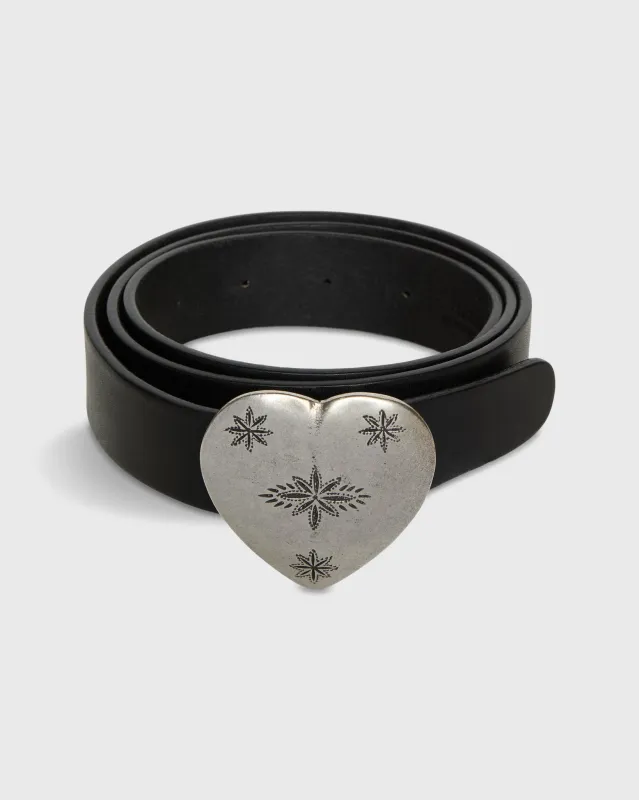 1.25" Edelweiss Heart Belt in Black Veg-Tanned Leather sold by Mashburn