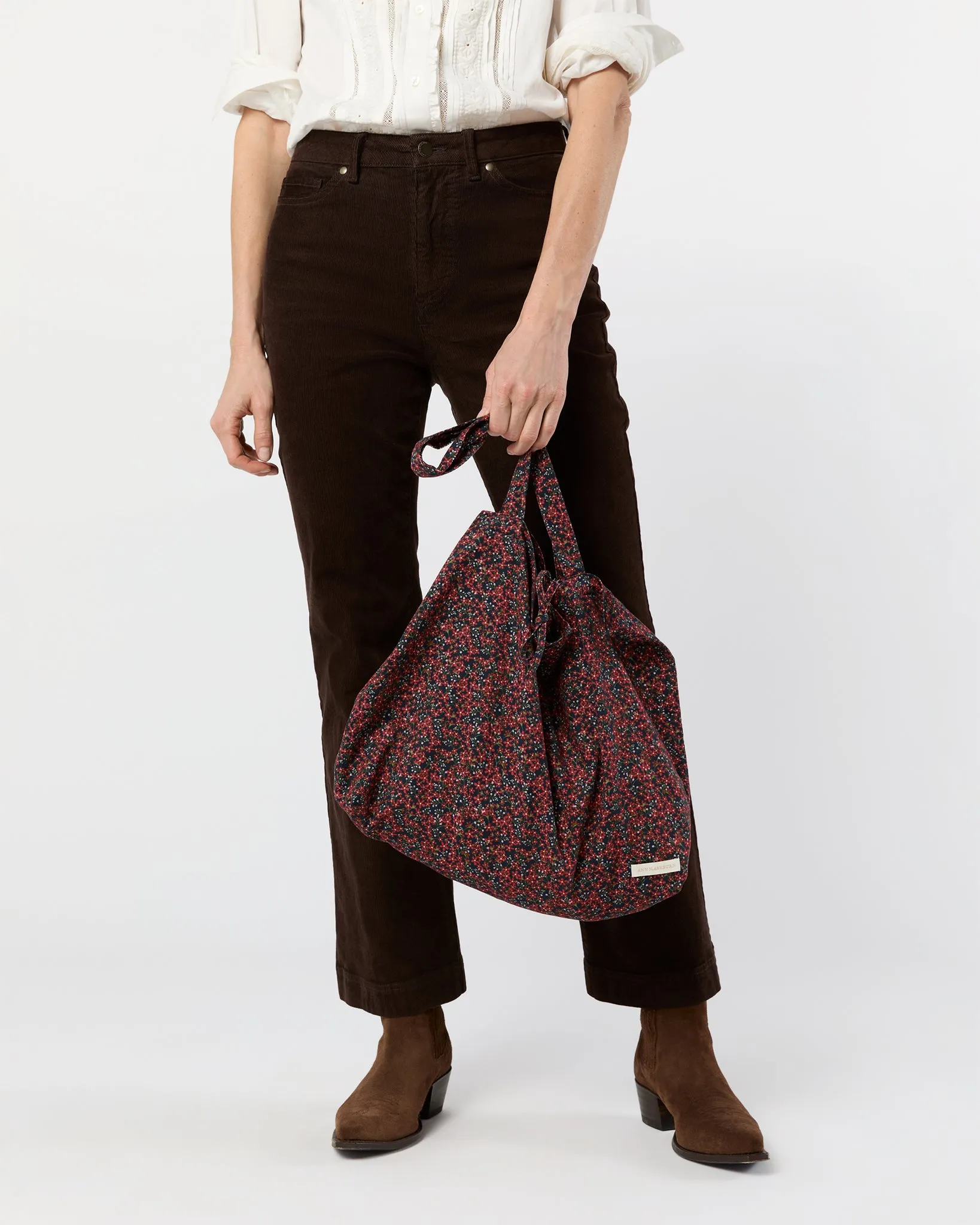 Reusable Tote Bag in Red/Navy Star Anise Cord Liberty Fabric sold by Mashburn product image thumbnail 2
